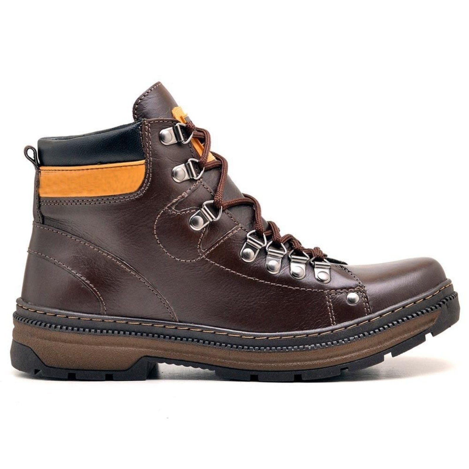 Imagem principal Coturno Casual Bota Adventure Couro Masculina Cano Médio Atacador Solado Borracha Antiderrapante Resistente Confortável FRANCA GRIFFE café