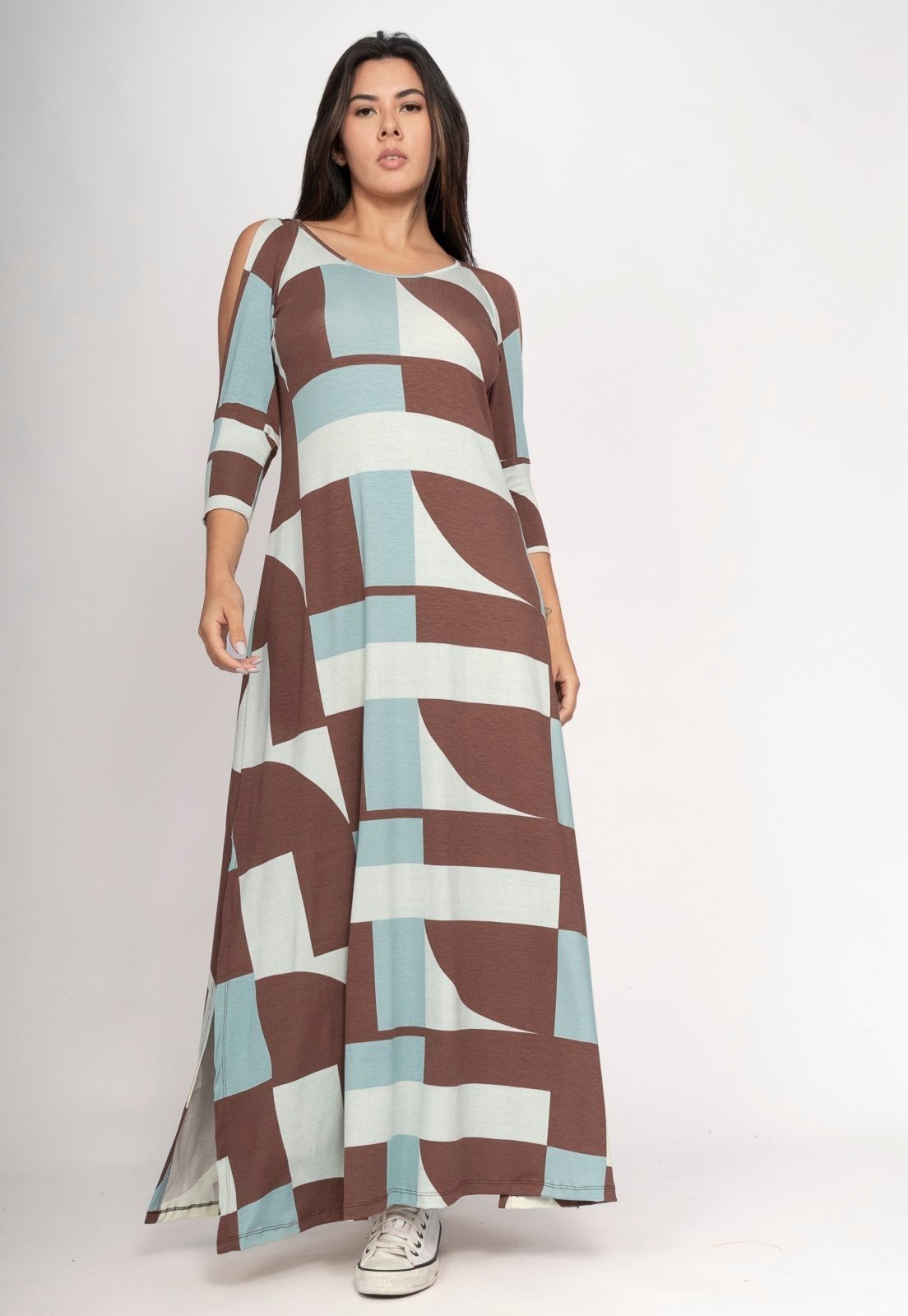 Imagem principal Vestido CabanaFree Boyrá Longo Malha Detalhe na Manga Santa Rosa do Tocantins Cabanafree estampado rosa