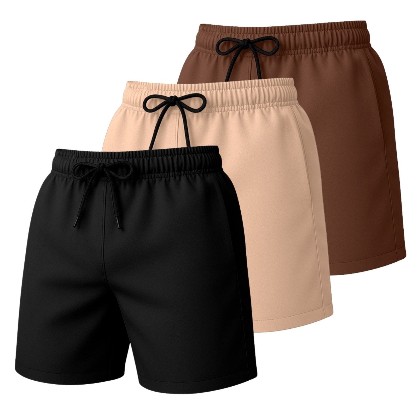 Imagem principal Kit 3 Short Tactel Elastano Moda Praia Masculino Bermuda Lisa Relaxado marrom