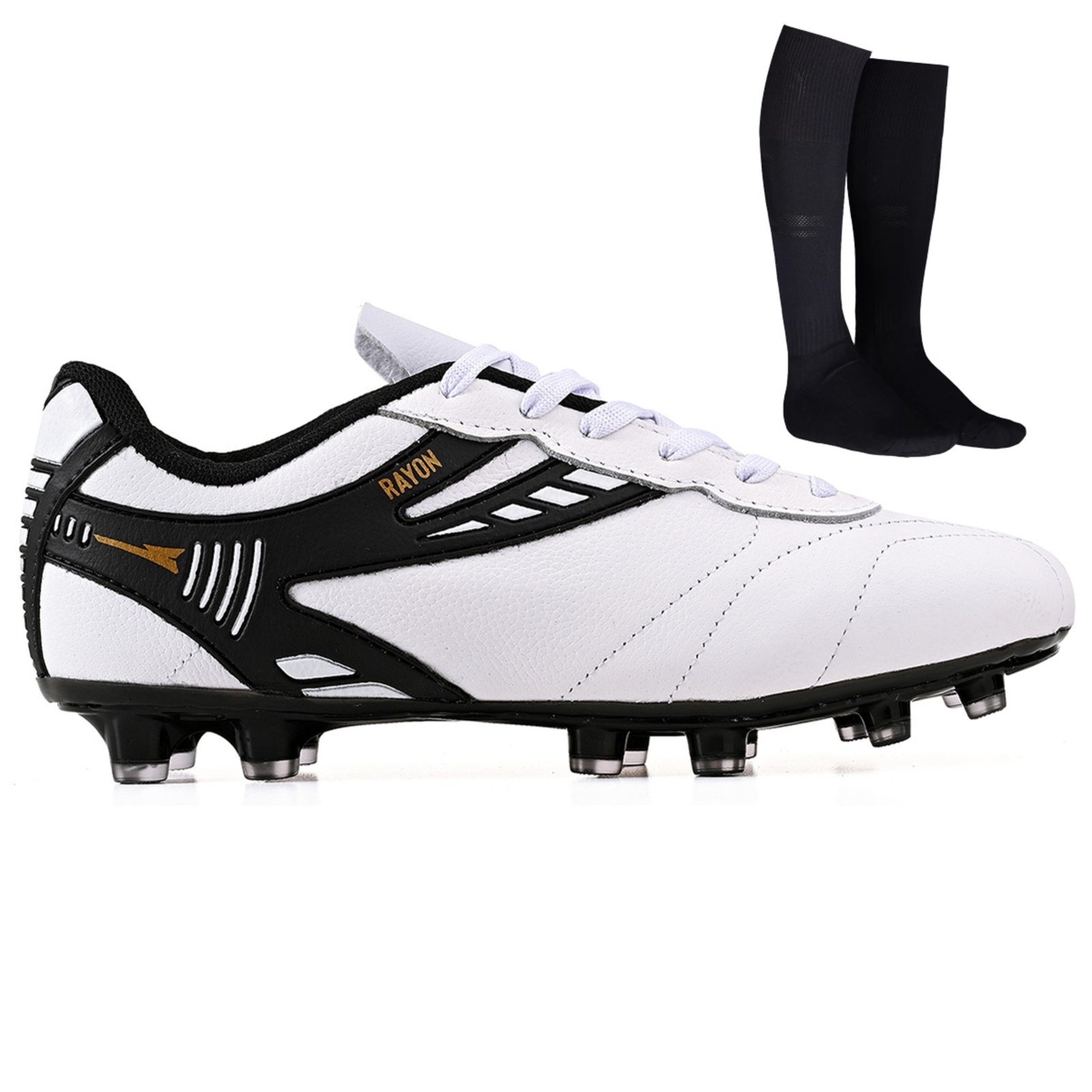 Imagem principal Chuteira Futebol Profissional Masculina de Couro Campo Grama Natural + Meião CALCADOS LGHT LIGHT branco natural