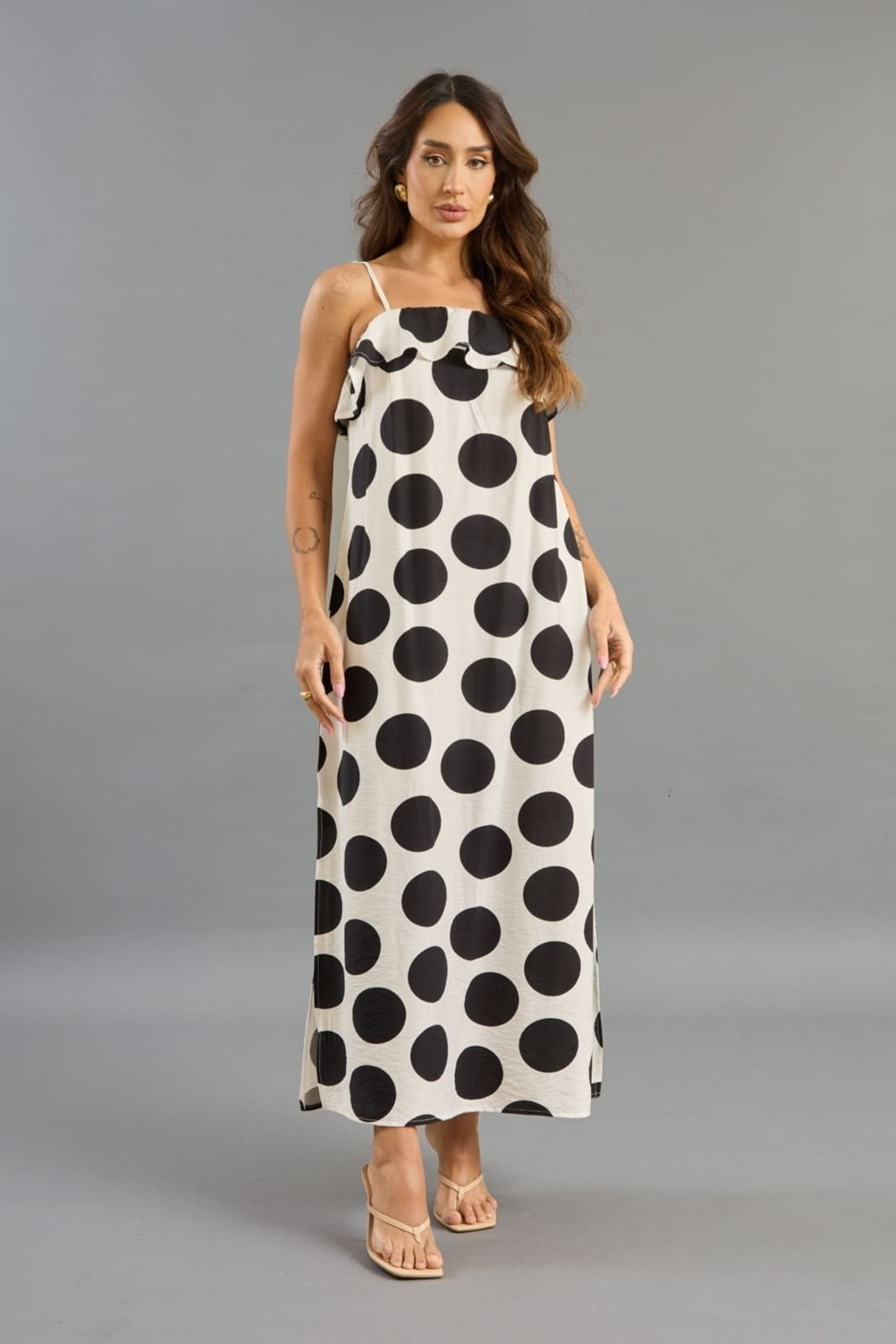 Imagem principal Vestido Poá Em Viscose Feminino Com Alça Lemier Collection Off White LEMIER off-white white