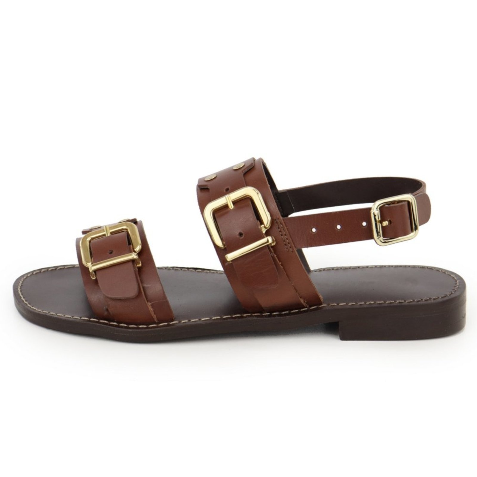 Imagem principal Sandália Rasteira Feminina em Couro Fivelas Maria Paula Cedro MARIA PAULA marrom