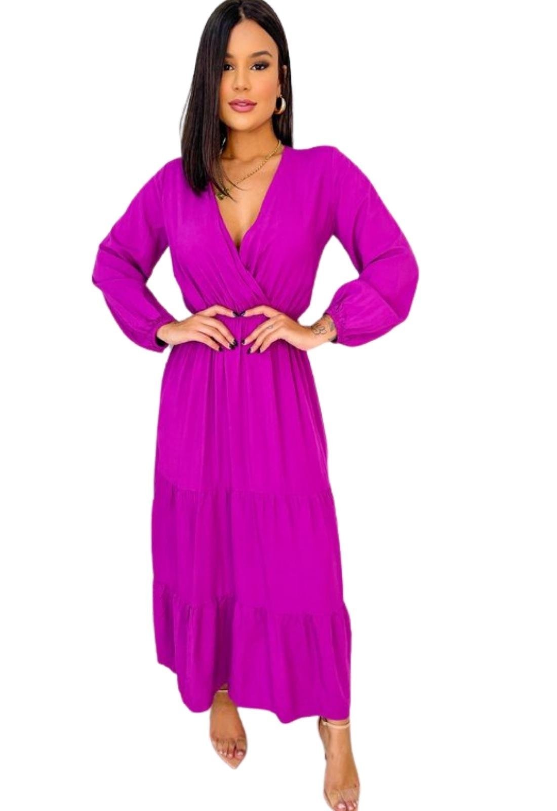 Imagem principal Vestido Lara Midi Viscose Transpassado Fúcsia Cia do Vestido pink/roxo