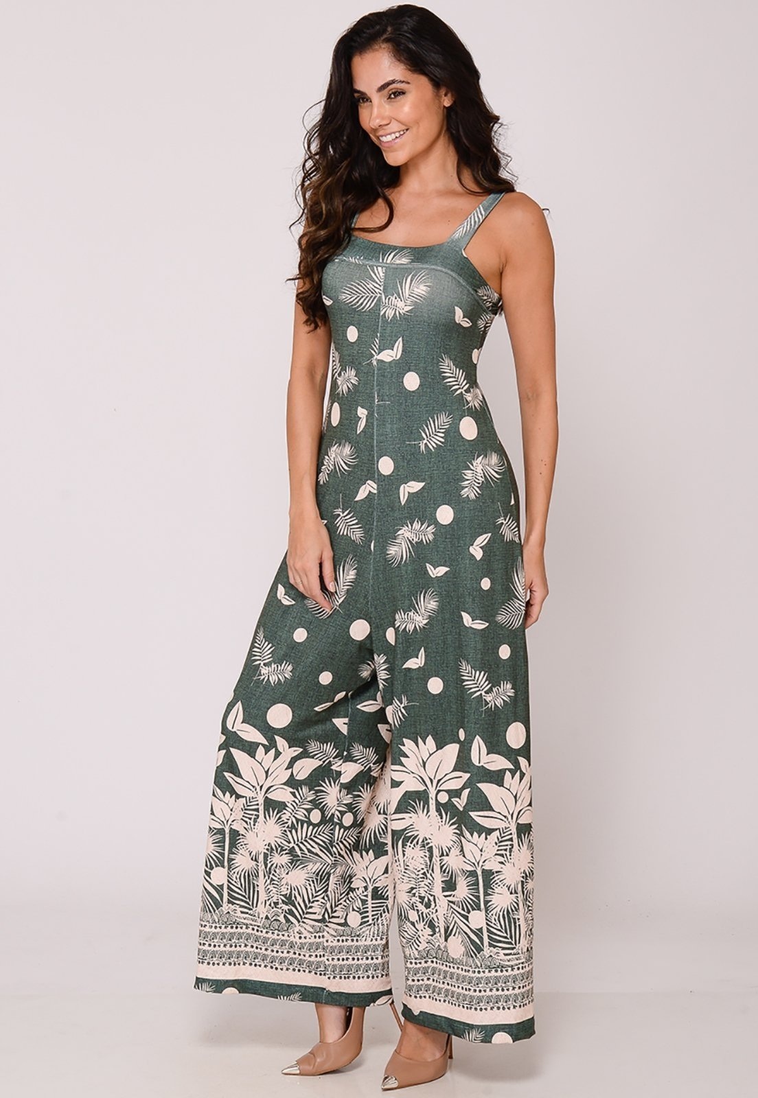 Imagem principal Macacão Pantalona Alça Fina B’Bonnie Noa Estampa Verde B'Bonnie estampado verde