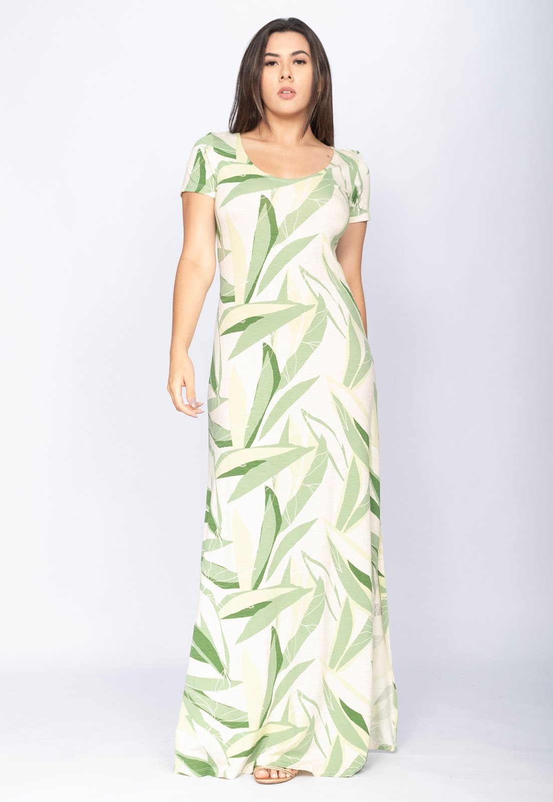 Imagem principal Vestido CabanaFree Longo Malha Gola Canoa Manga Curta Estampa Verde Selvagem Cabanafree estampado/verde verde