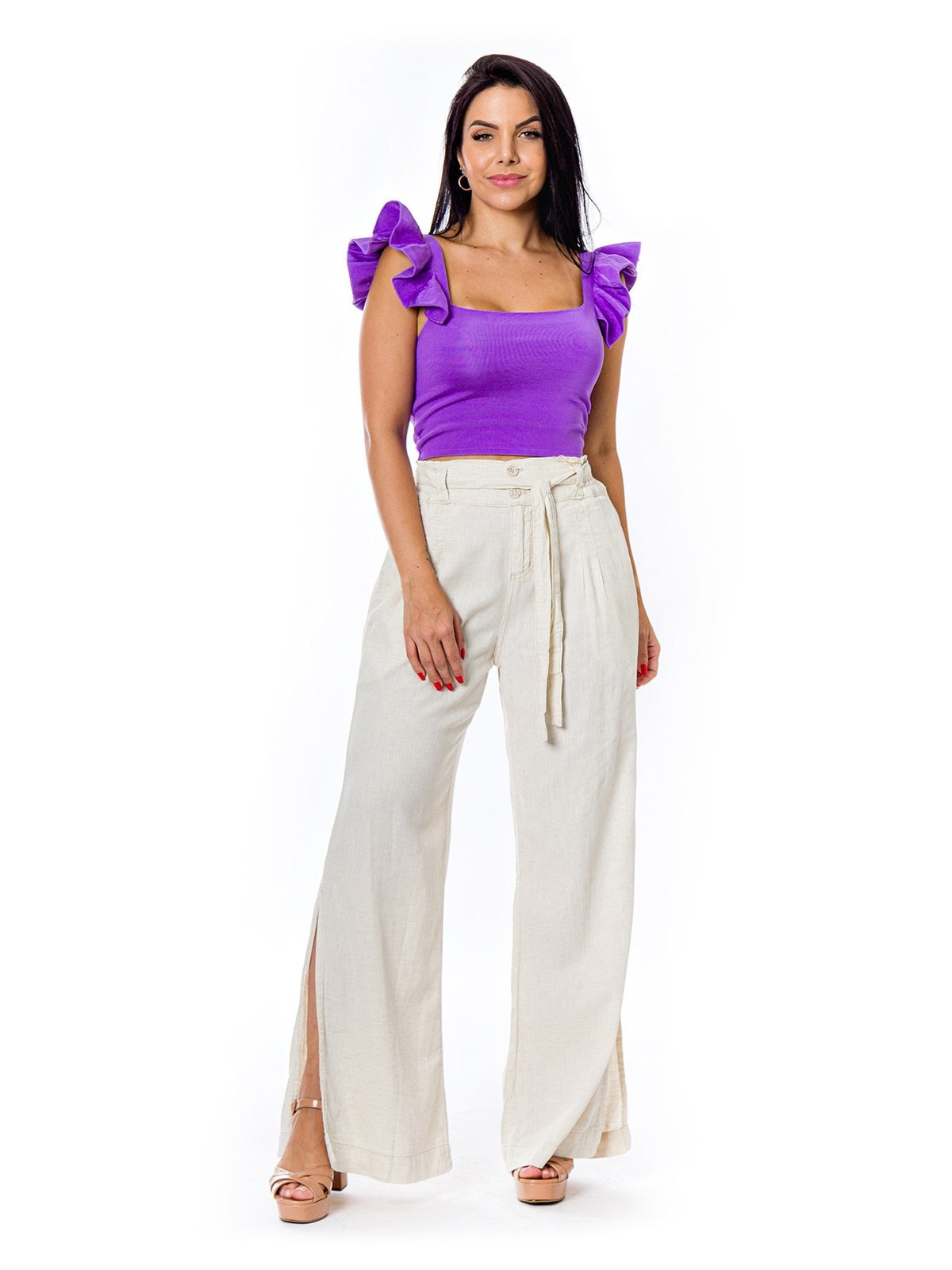 Imagem principal Calça Pantalona Restrito Jeans de Linho Com Lastex Restrito Jeans bege