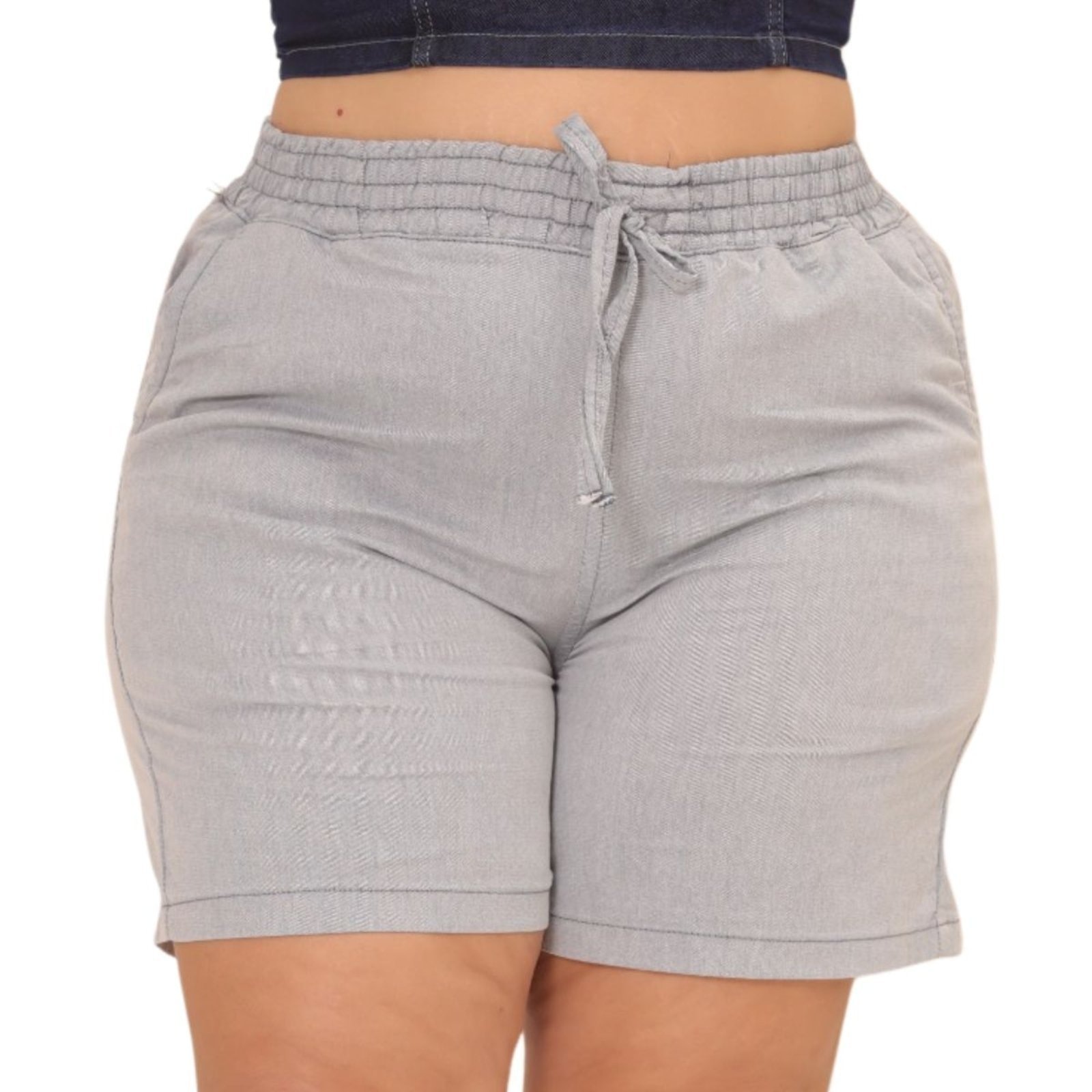 Imagem principal Shorts Feminino Jeans Loka Plus Size Com Elastico na Cintura Jeans Loka cinza
