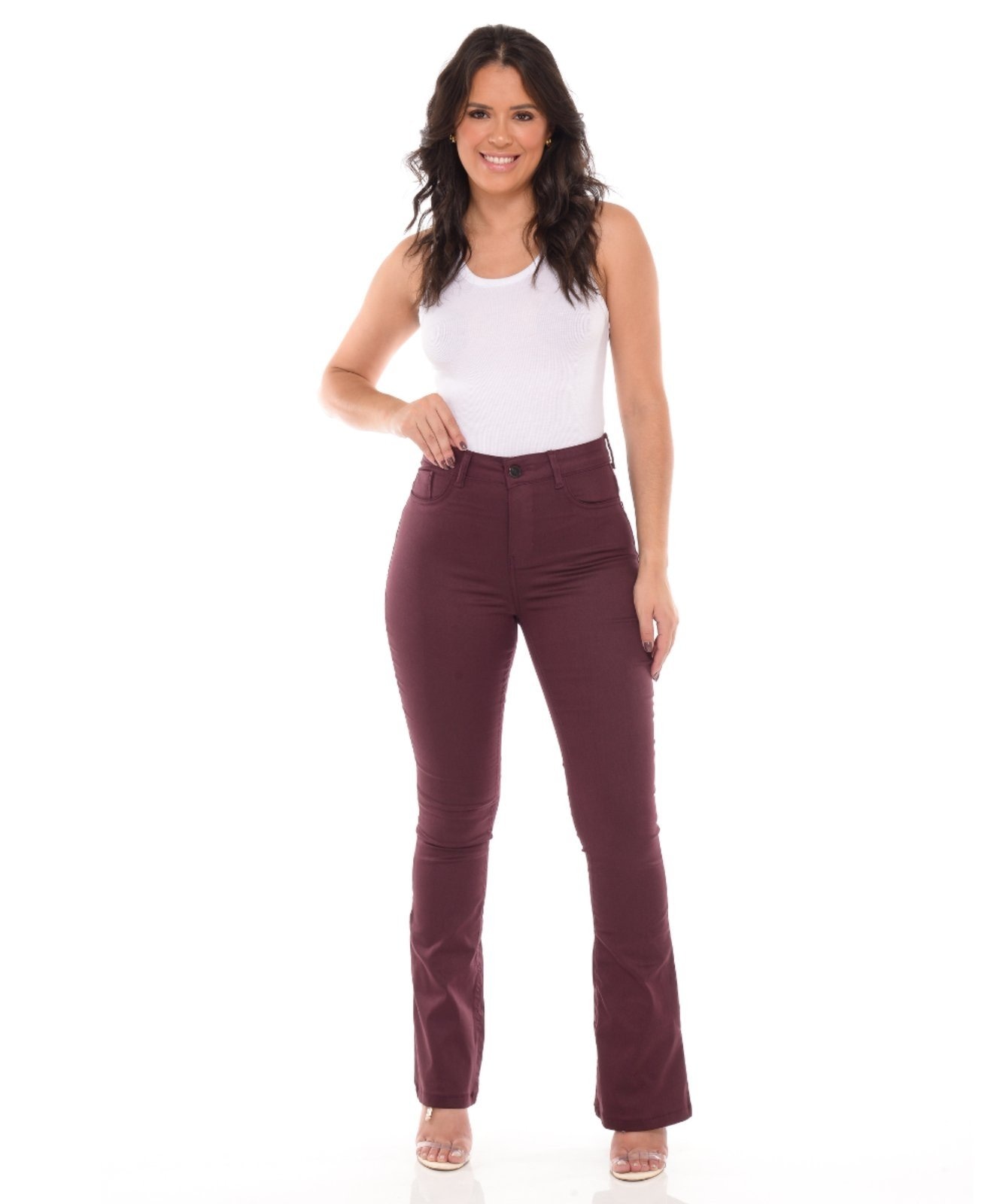 Imagem principal Calça Feminina Sarja Flare Bordo Razon Jeans bordô