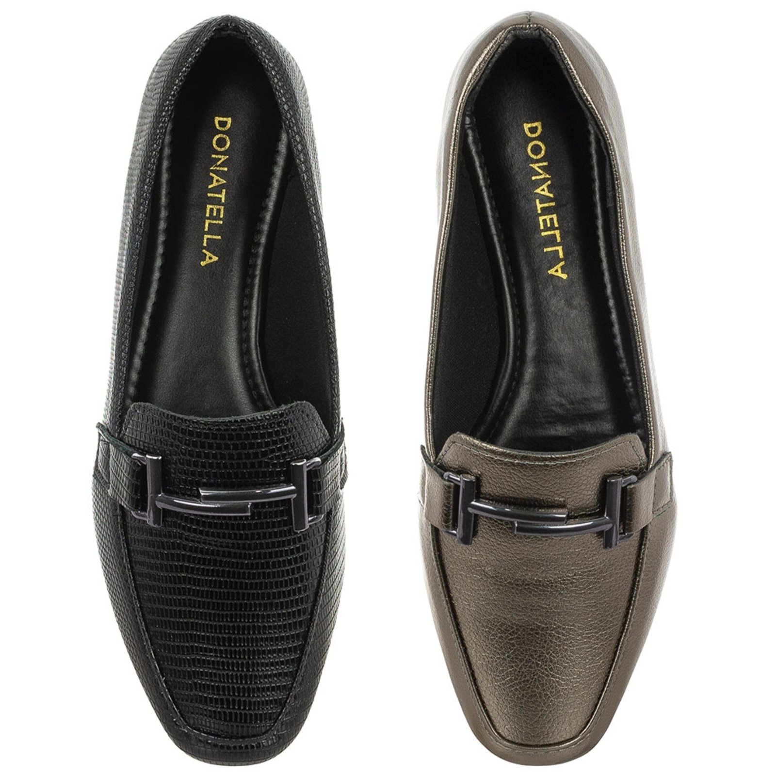 Imagem principal Kit 2 Pares Sapato Feminino Mocassim Donatella Shoes Bico Quadrado Confort e Prata Velho Donatella Shoes preto