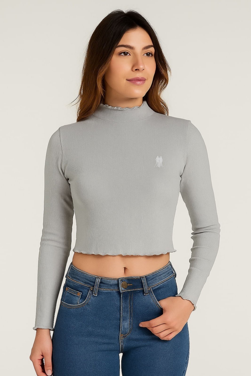 Imagem principal Blusa Tricot Feminina Ribana Gola Alta Polo Wear Mescla Claro Polo Wear cinza