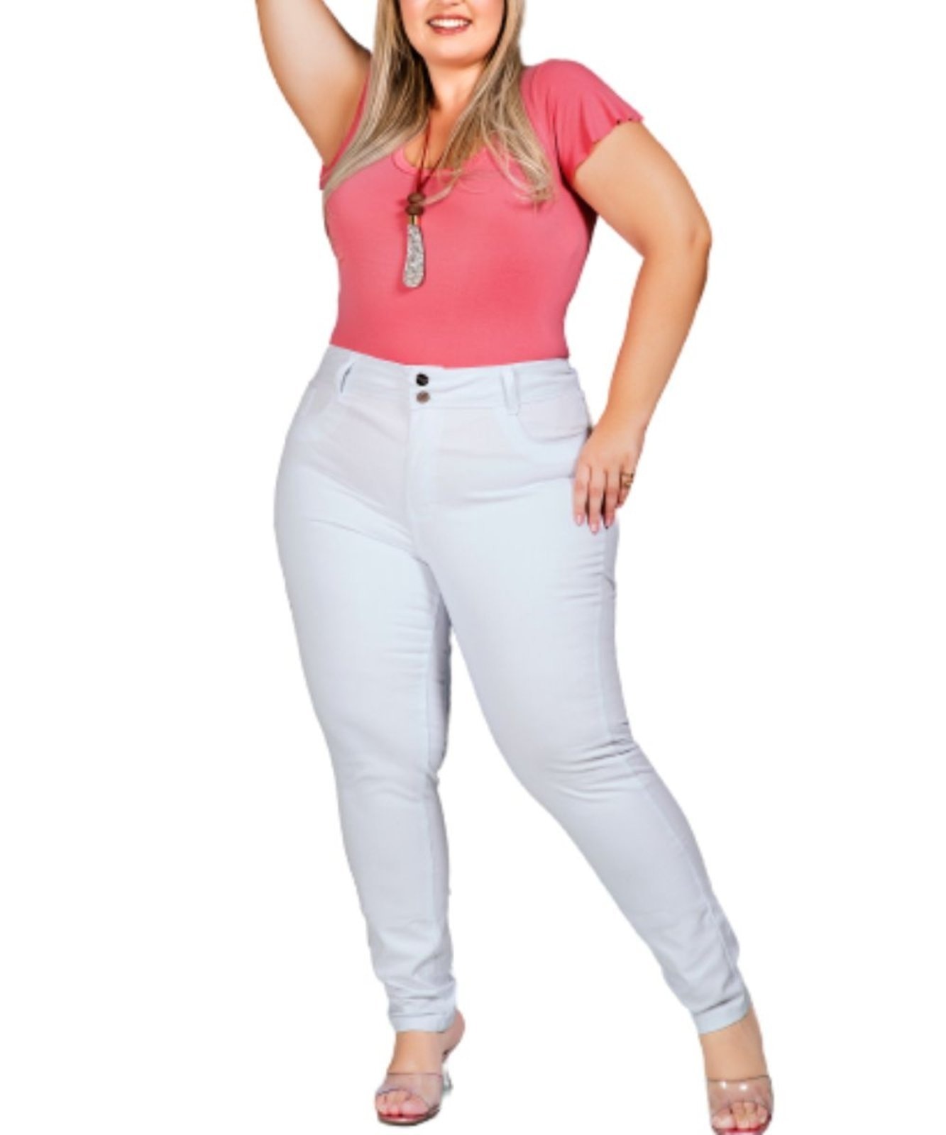 Imagem principal Calça Feminina Sarja Plus Skinny Pala Coração Razon Jeans branco