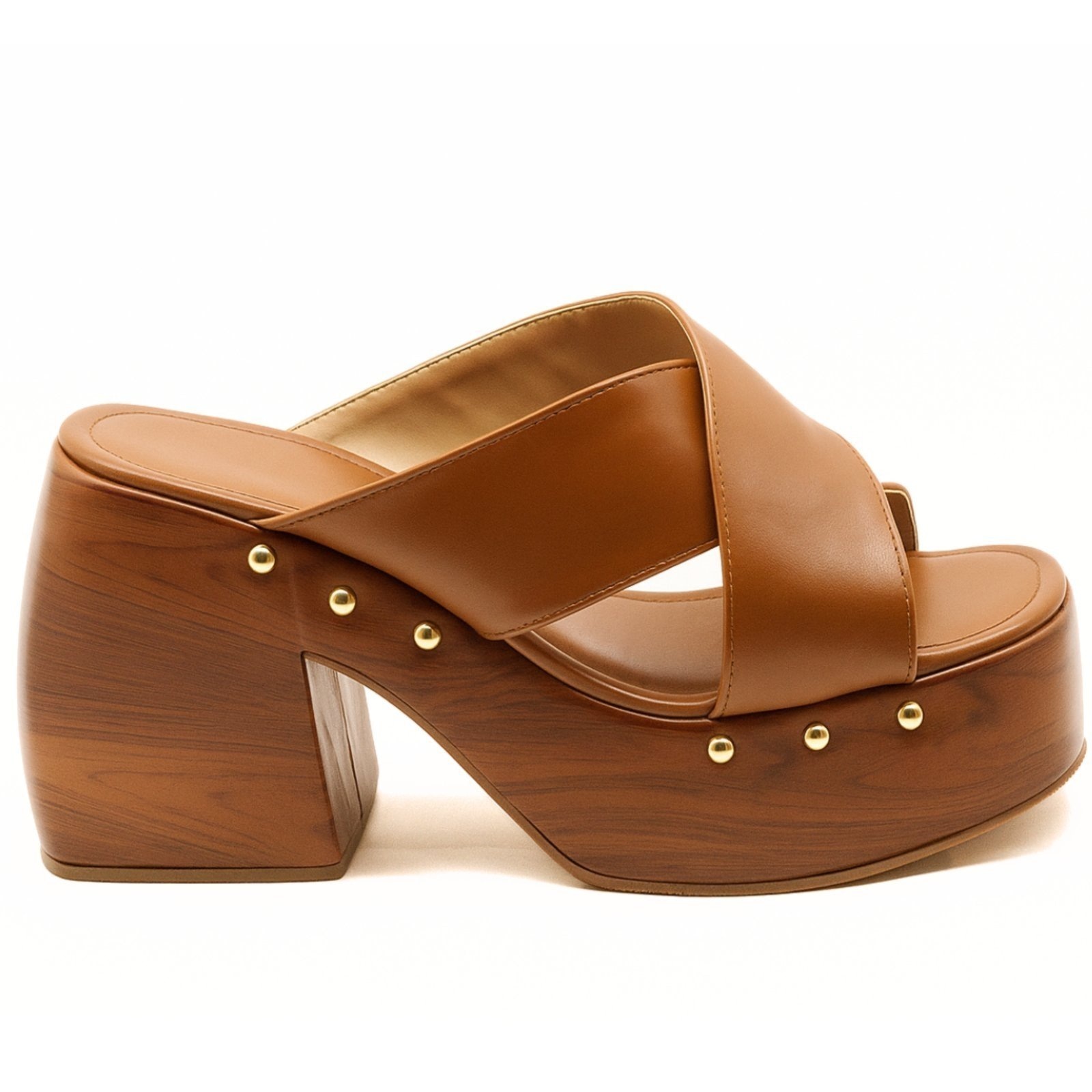 Imagem principal Tamanco Feminino Aberto Meia Pata Salto Efeito Madeira 183182 Hannah Footwear caramelo