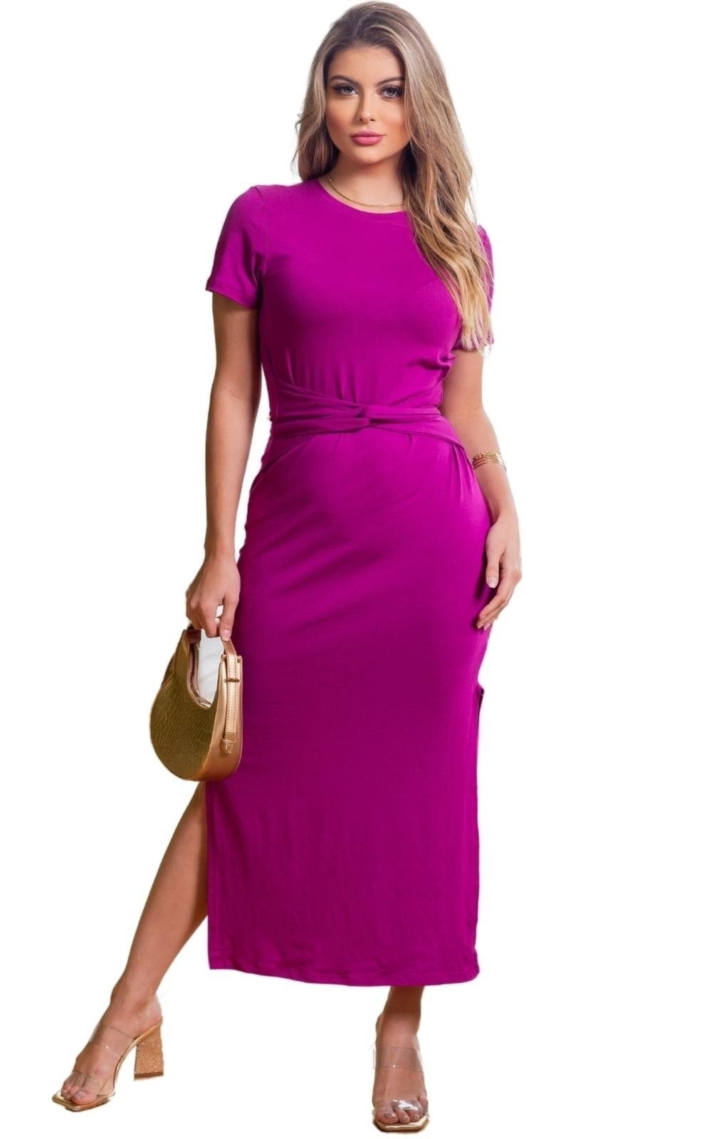 Imagem principal Vestido Midi Laço Manguinha Jugy Fúcsia Cia do Vestido roxo