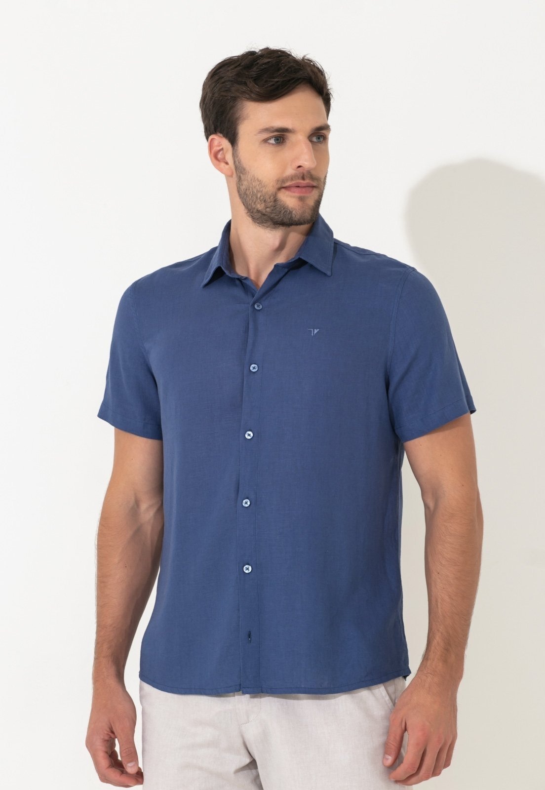 Imagem principal Camisa Linho Traymon Slim Manga Curta Indigo Traymon azul