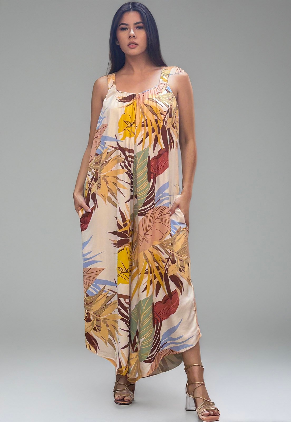 Imagem principal Macacão Amazonia Vital Saruel Viscose Alça com Elástico Estampa Aurora Suave Amazonia Vital amarelo/estampado/off-white/rosa/verde