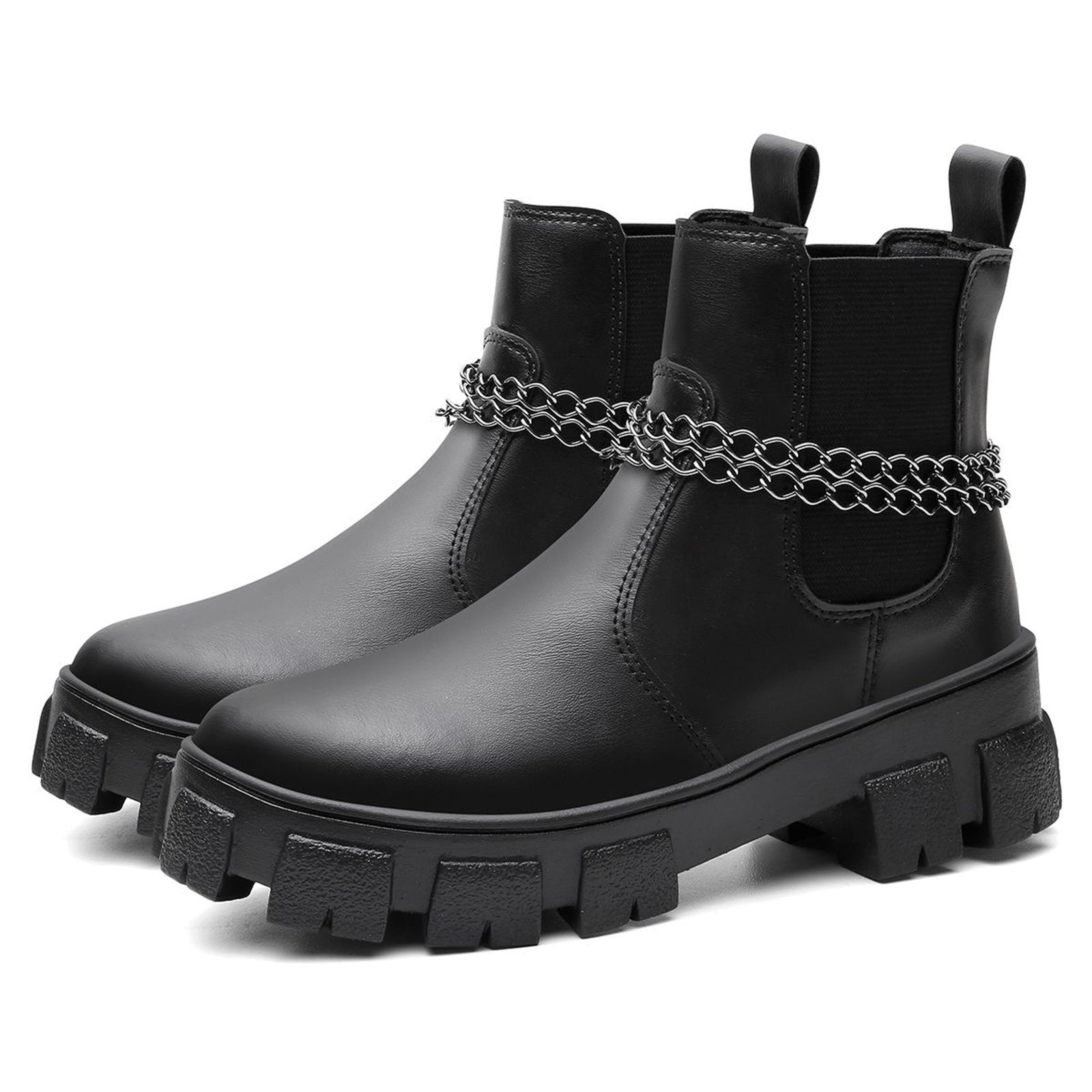 Imagem principal Bota Coturno Feminina Chelsea Preta Salto Tratorada Cano Curto Santa Rosa preto