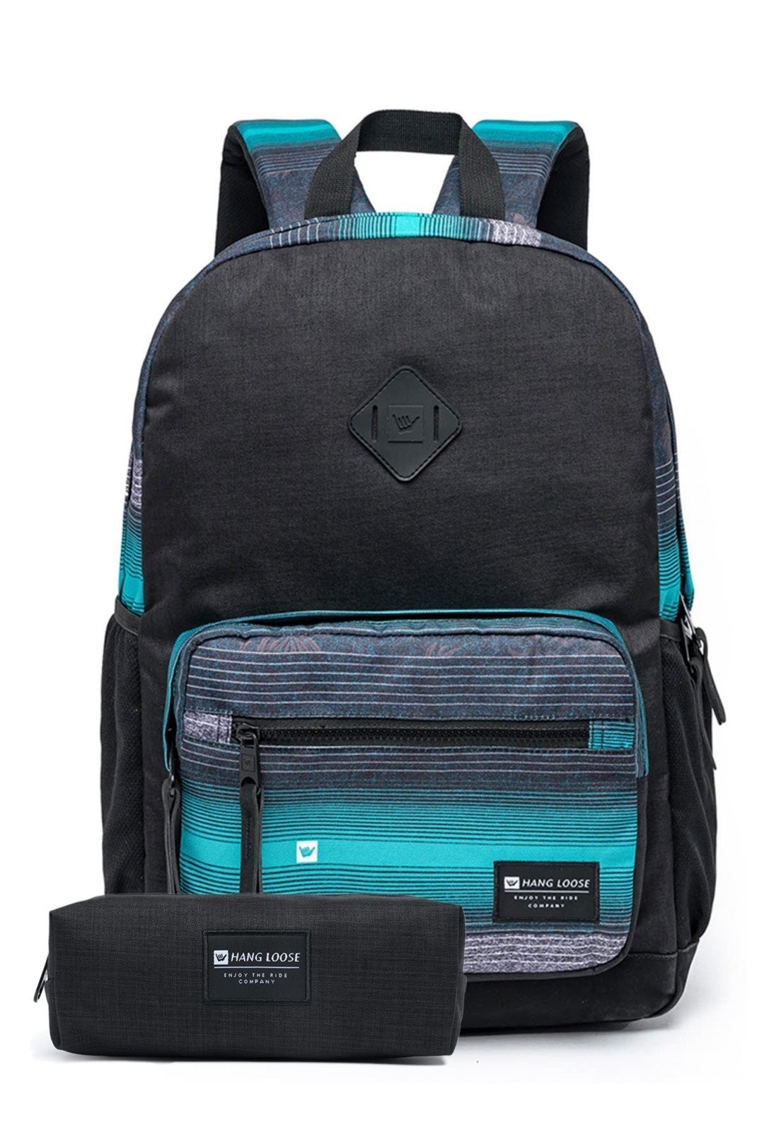 Imagem principal Kit Mochila Masculina+Estojo Espaçosa e Reforçada Escolar Hang Loose preto