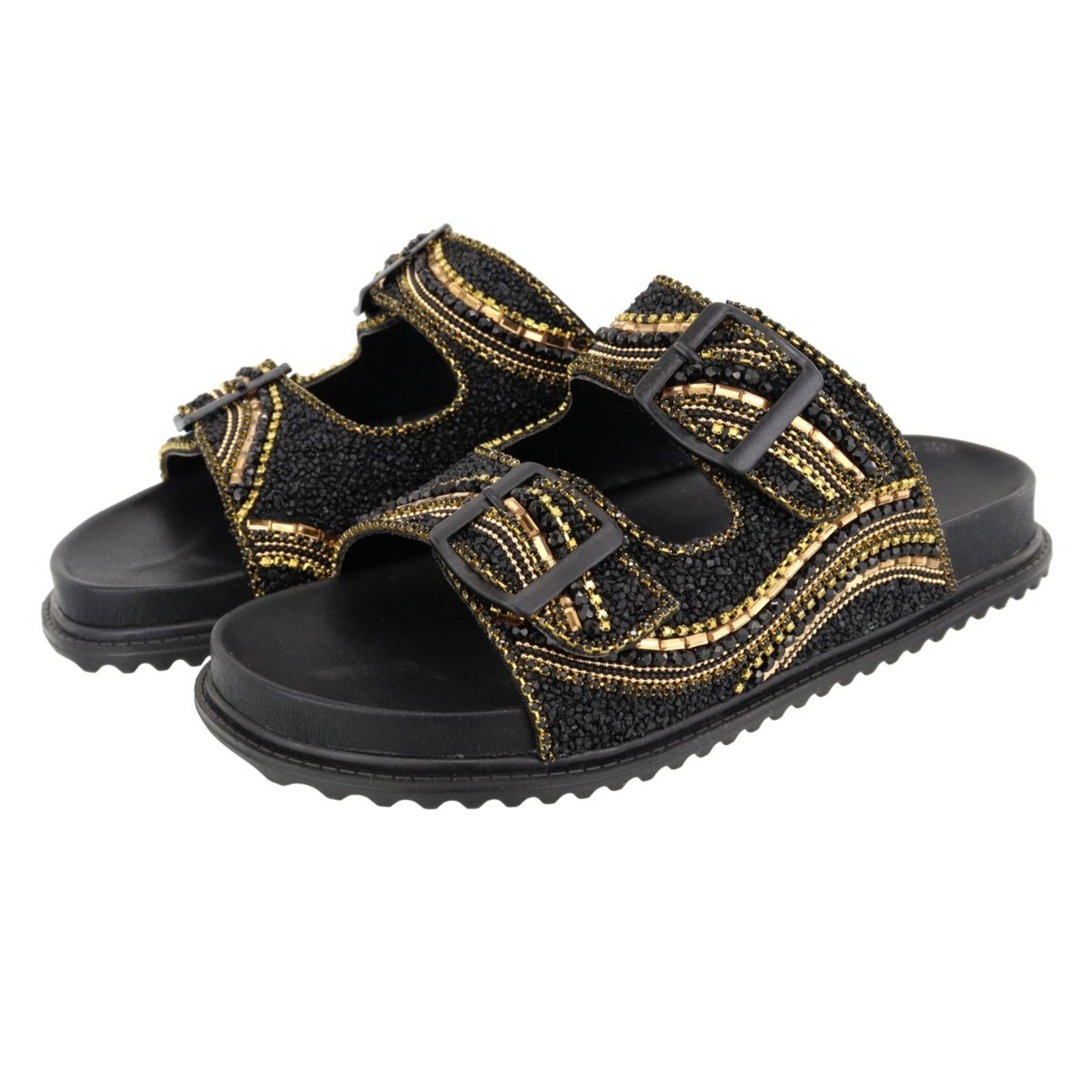 Imagem principal Sandalia Papete Rasteira Strass Pedraria Brilho Cristais Lançamento Preta TELLINI STORE preto