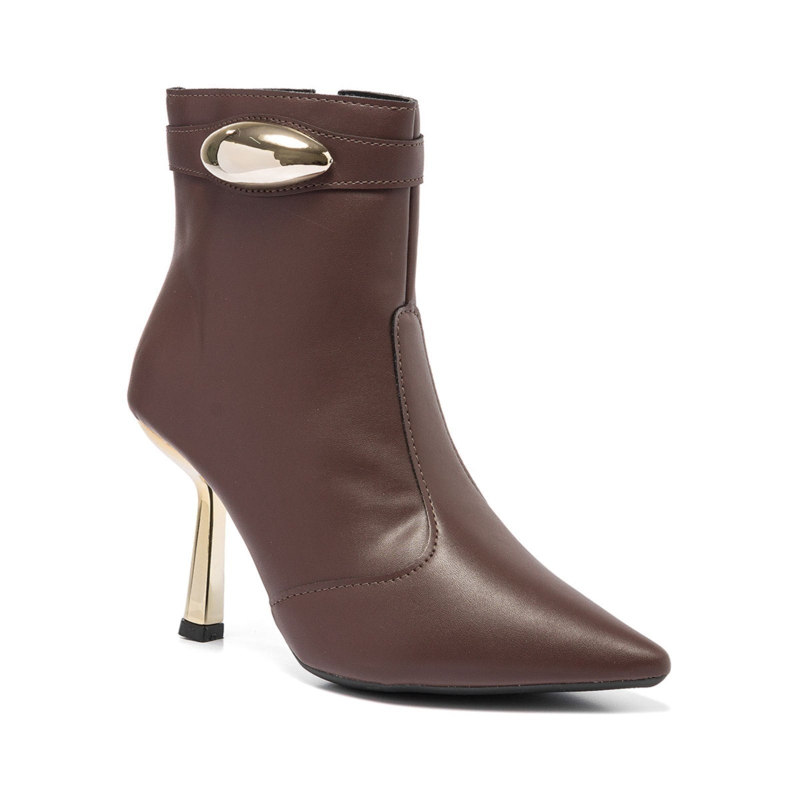 Imagem principal Bota Feminina Stesy Shoes Cano Curto Bico Fino Salto Metalizado Lesma Stessy Shoes marrom