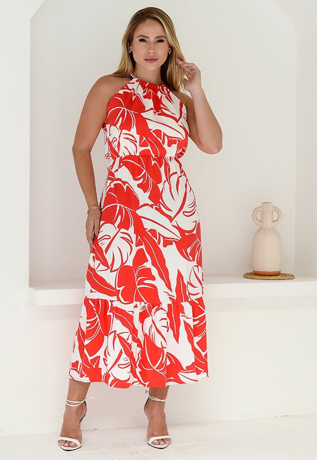 Imagem principal Vestido Midi Cava Americana B’Bonnie Anahi Estampa Vermelha B'Bonnie estampado/vermelho