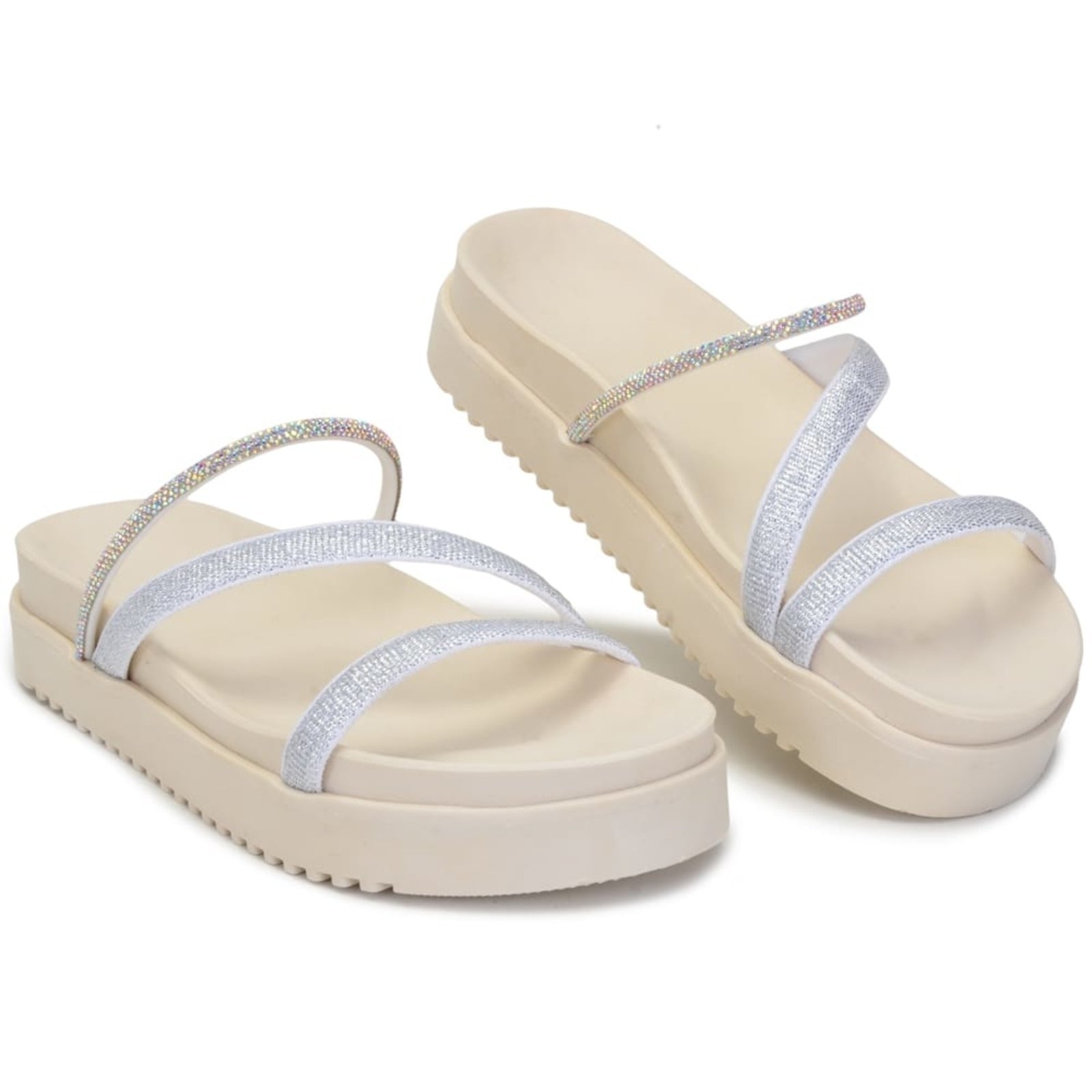 Imagem principal Sandalia Feminina Papete Strass Sola Alta Footworks bege