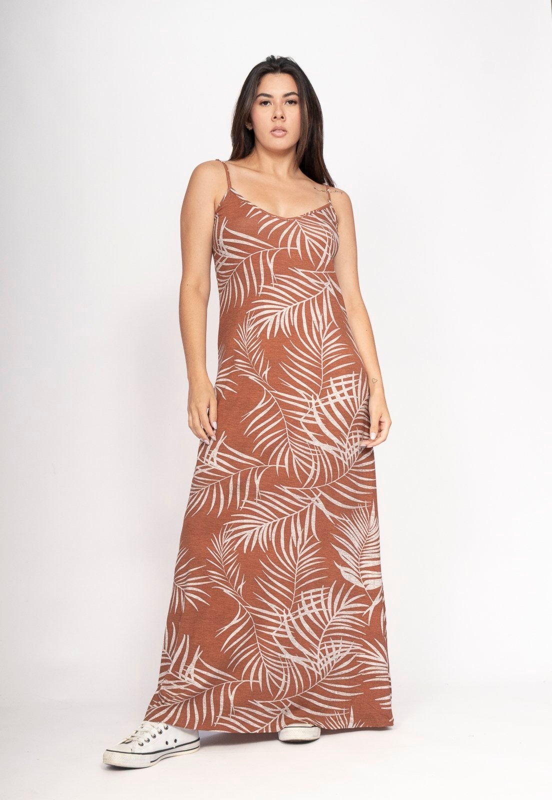 Imagem principal Vestido CabanaFree Guaíra Longo Malha Alça Fina Palmas da Terra Cabanafree estampado