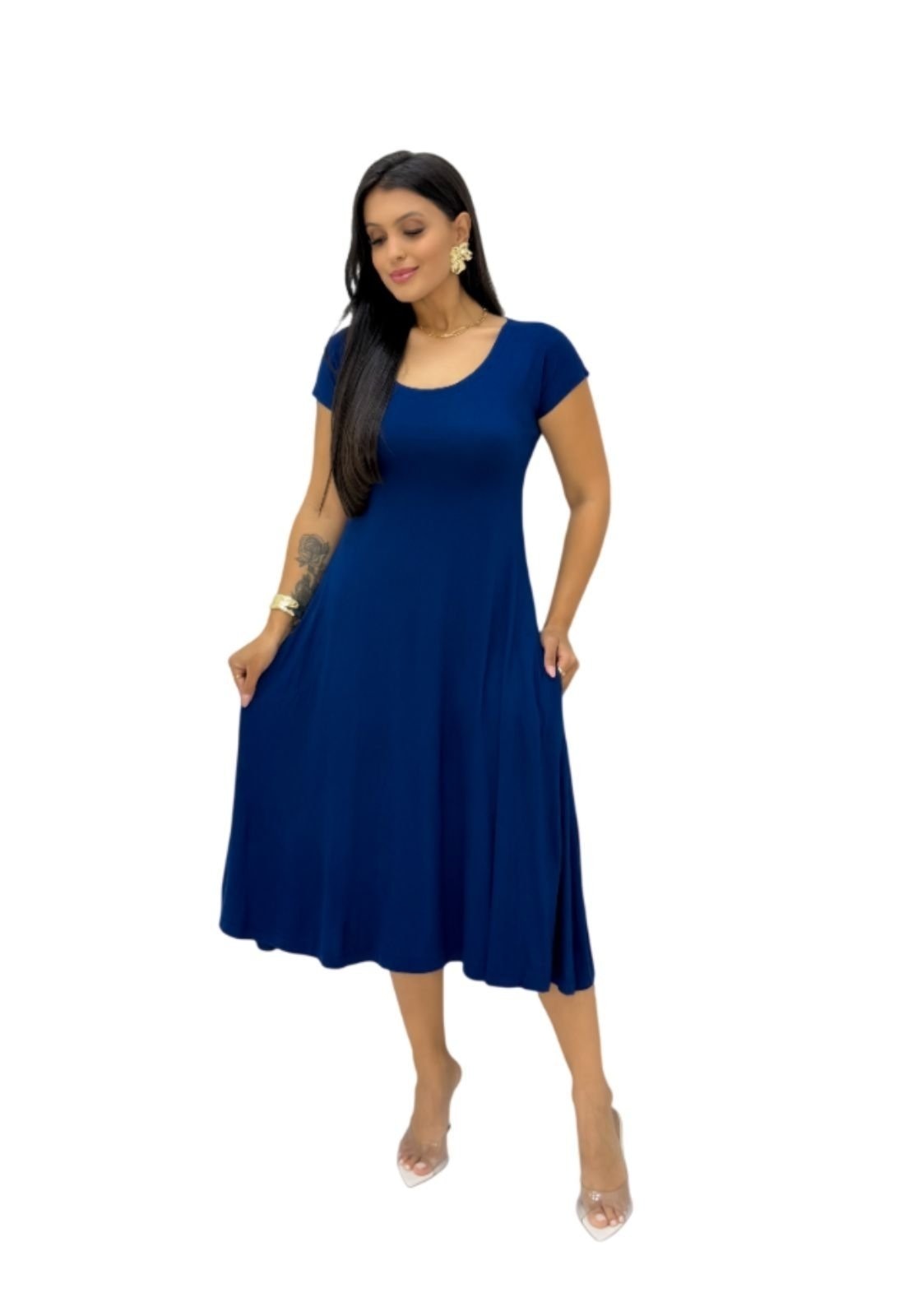 Imagem principal Vestido Viscolycra Maria Paes Azul Midi Maria Paes azul marinho