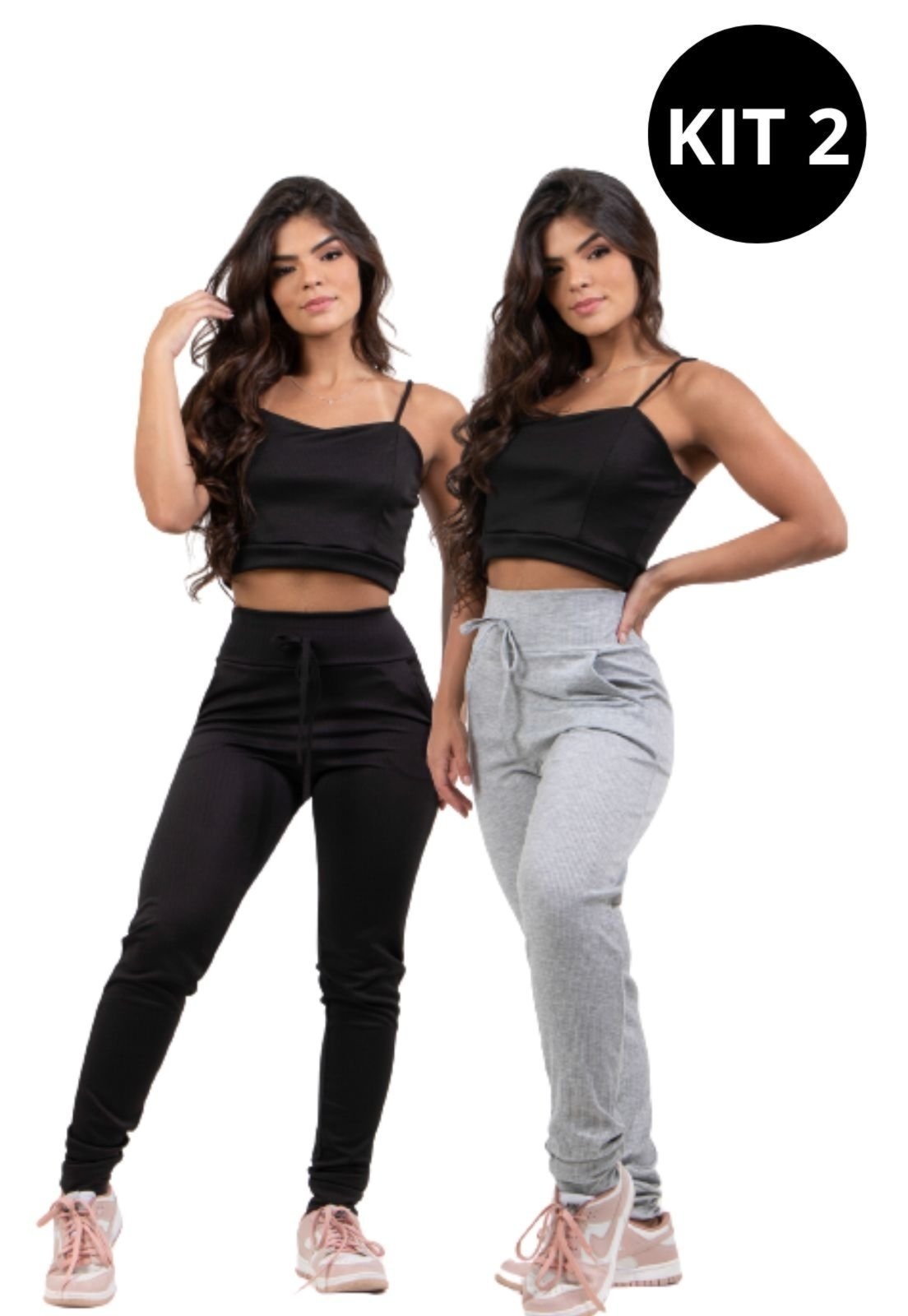 Imagem principal KIT 2 Calças Jogger Canelada Diluxo Preta e Diluxo cinza/preto