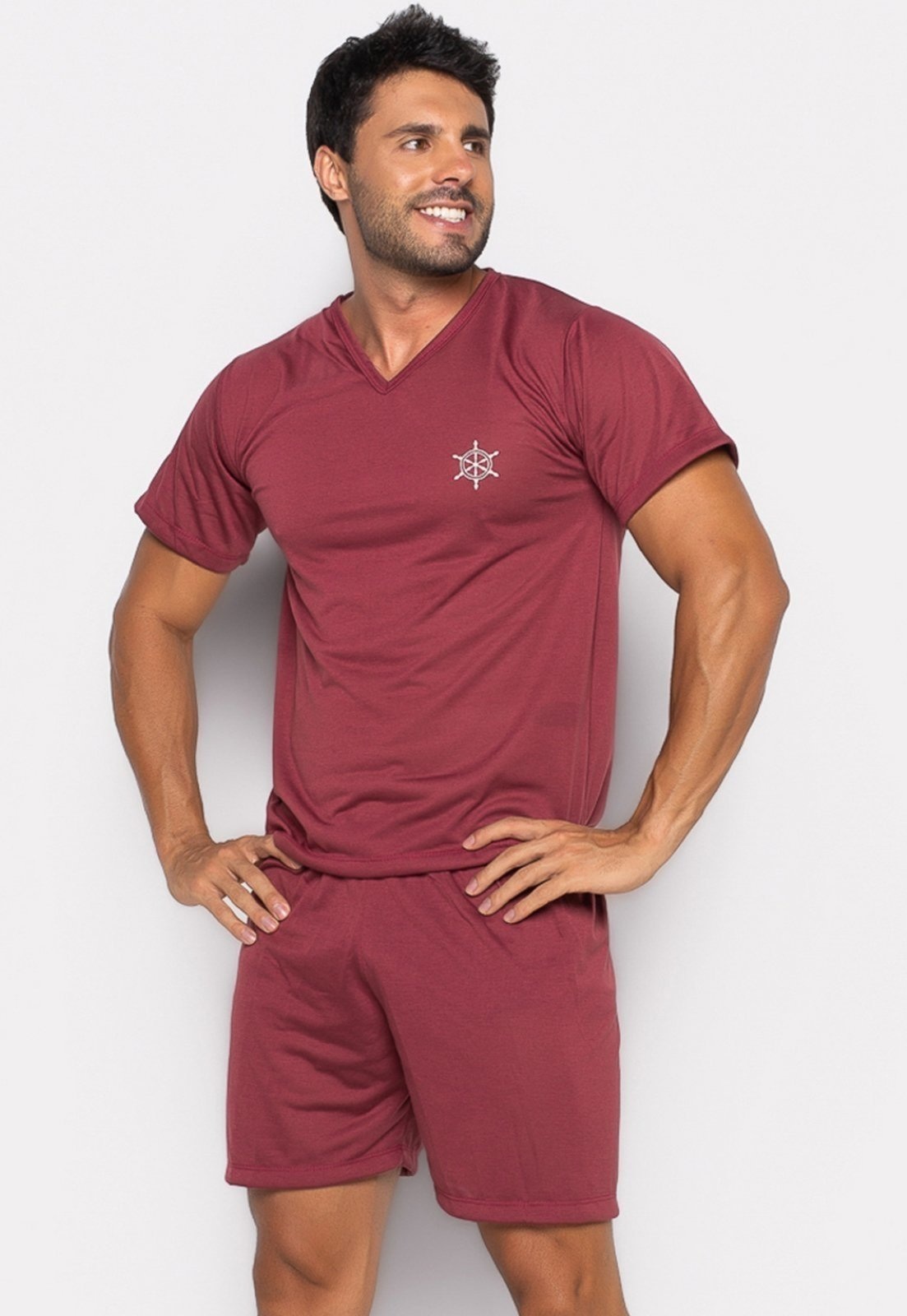 Imagem principal Pijama Bravaa Store Masculino Adulto Curto Verão Manga Curta E Short 008 Vinho BRAVAA STORE bordô