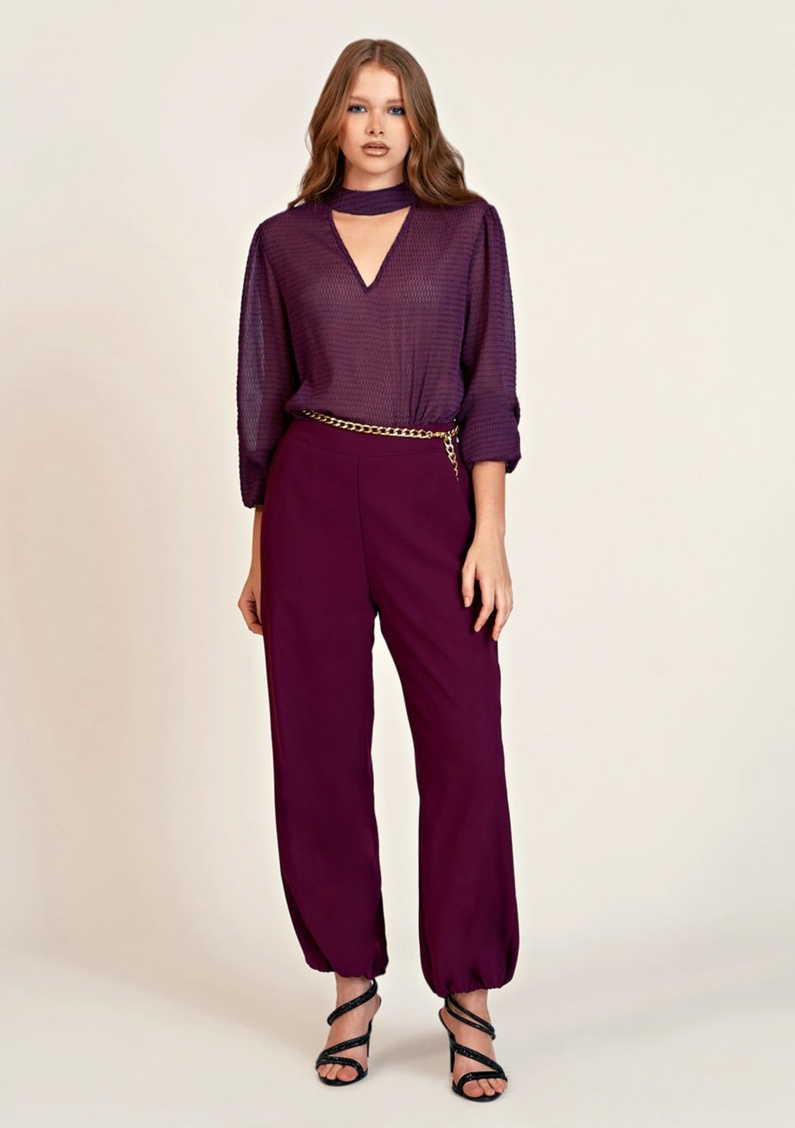 Imagem principal Calca Zinco Jogger Cós Alto Com Elástico Zinco bordô