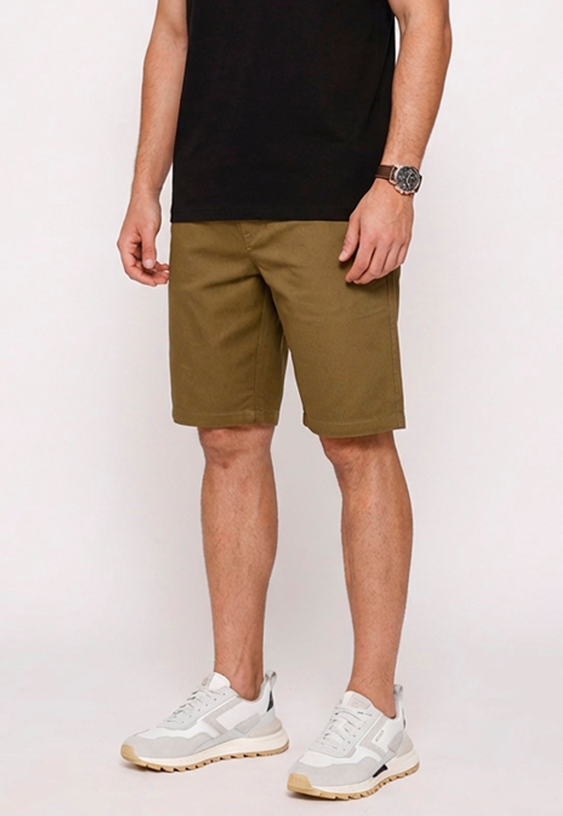 Imagem principal Bermuda Masculina Sarja Cós Elástico Casual Confortável Estilo Urbano Marrom Macaw bege