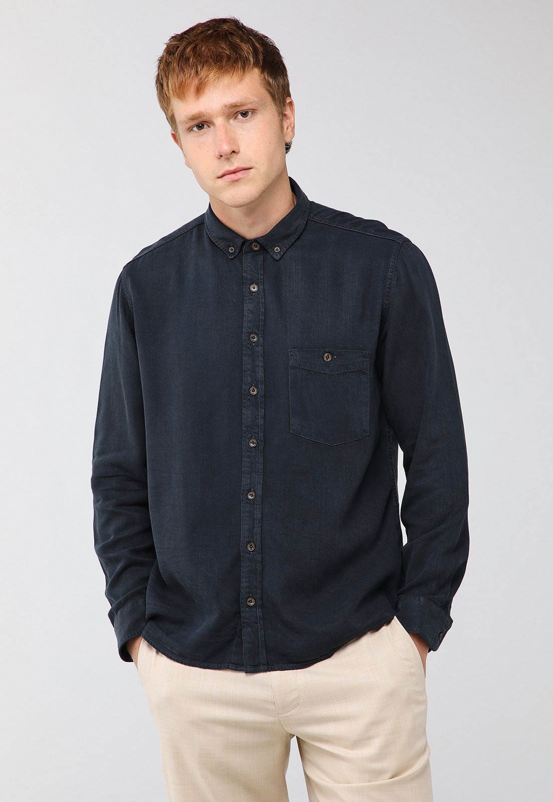 Imagem principal Camisa Masculina Dudalina Gola Button Down Dudalina azul marinho