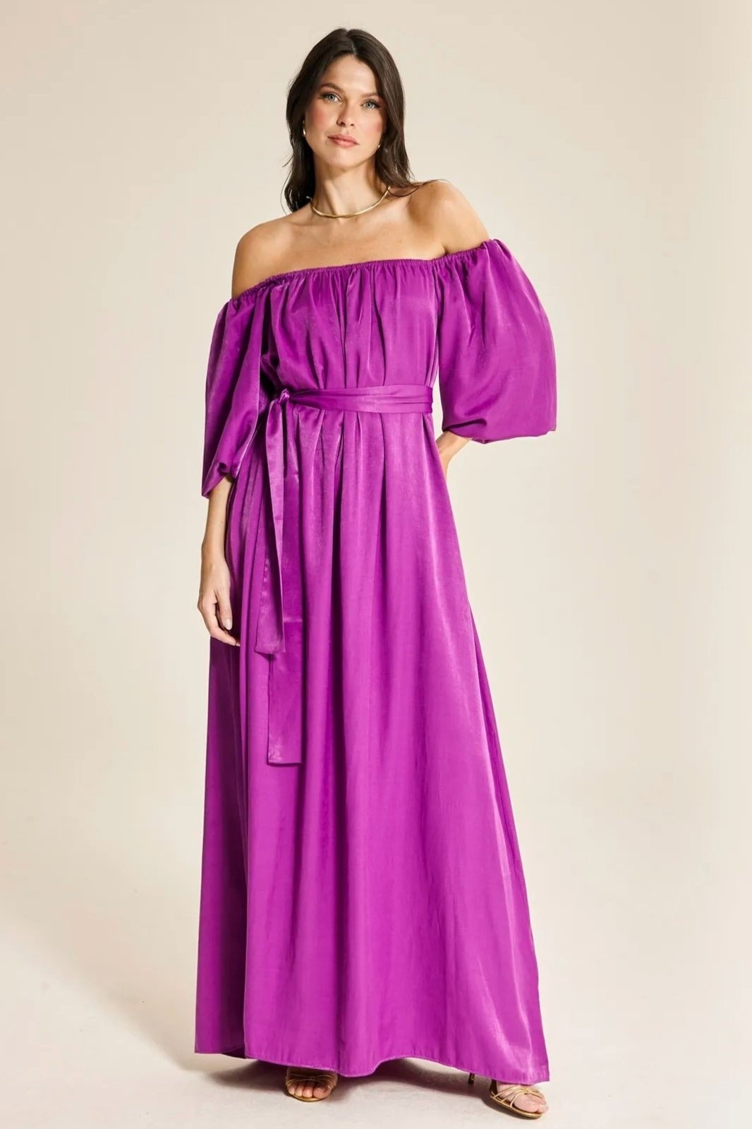 Imagem principal Vestido Longo Ombro a Ombro Manga Gloss Ruth - Magenta VIC BRAND pink magenta