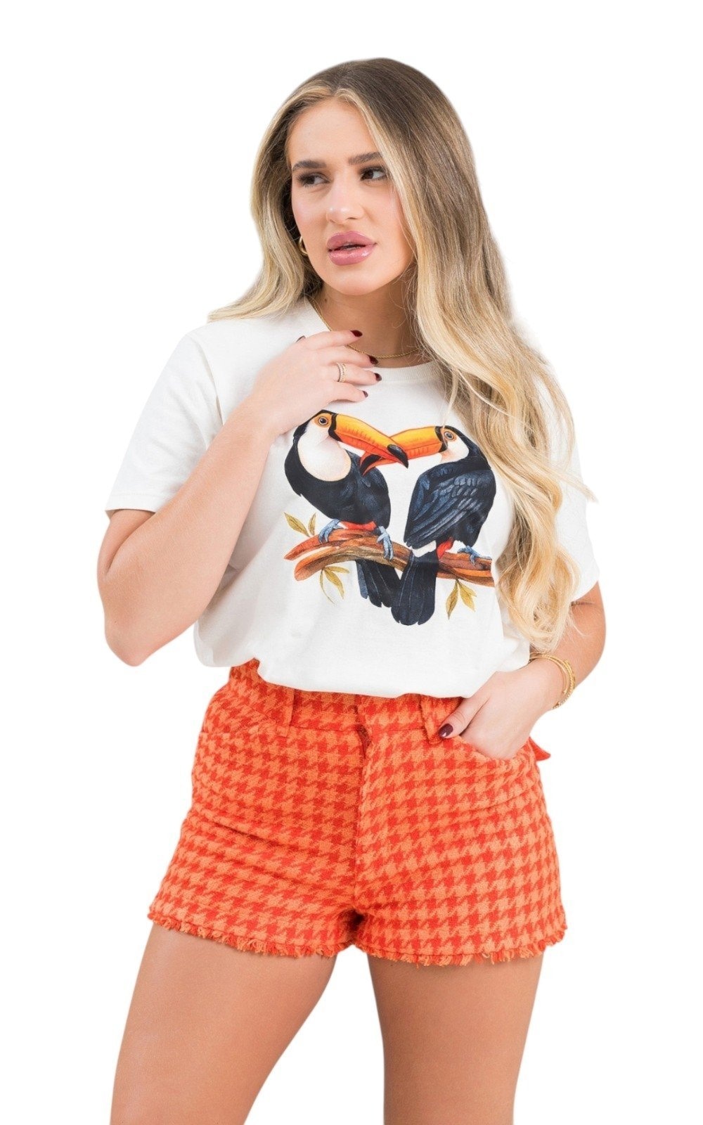 Imagem principal Camiseta Feminina Cianitas Off Estampa Tucanos Cianitas bege