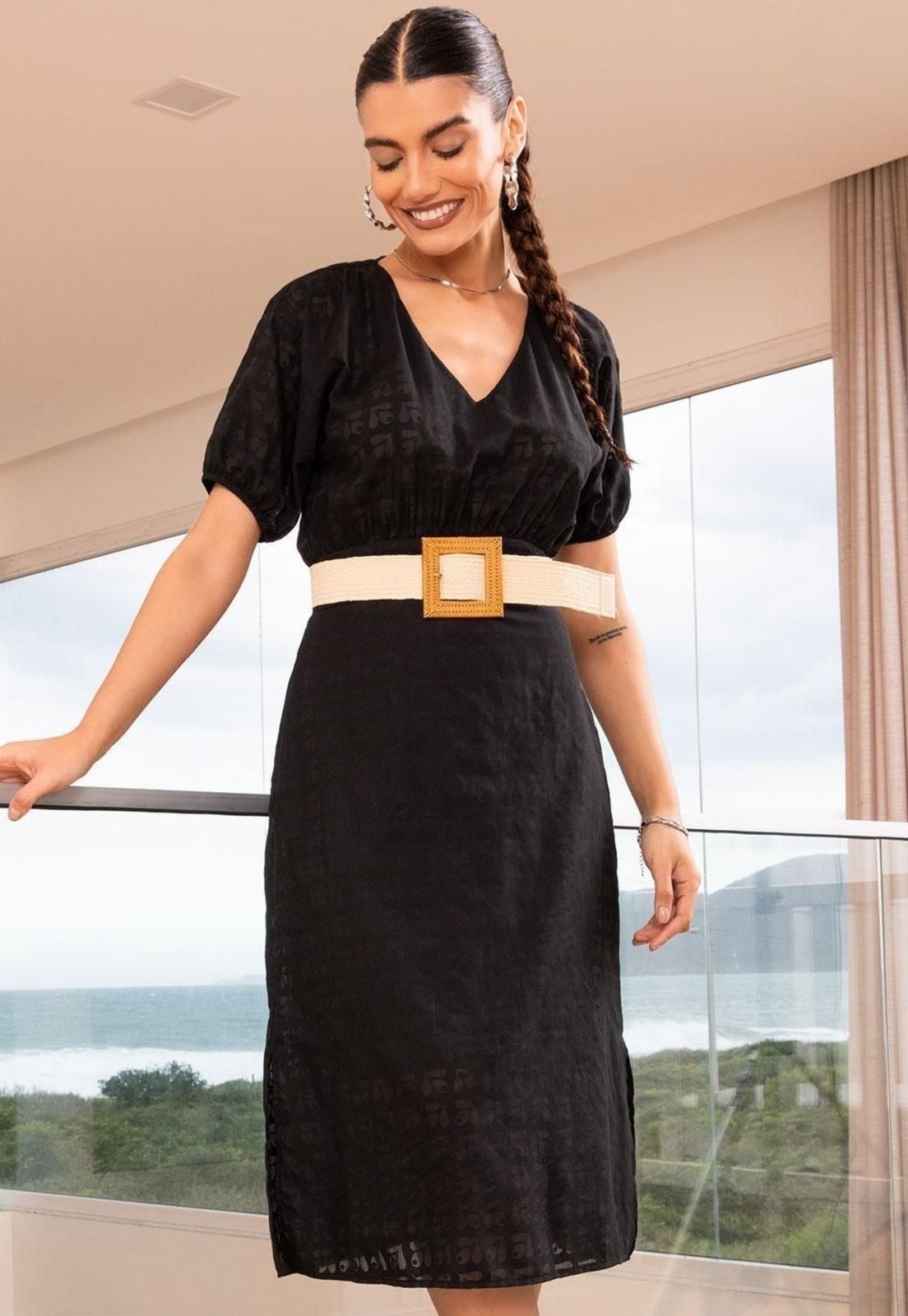 Imagem principal Vestido Em Voil Devorê Quintess preto