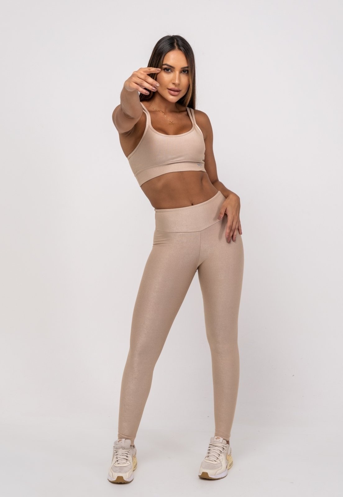 Imagem principal Calça Legging Suplex Canelada Brilho Básica Salvatore Fashion Salvatore Fashion bege