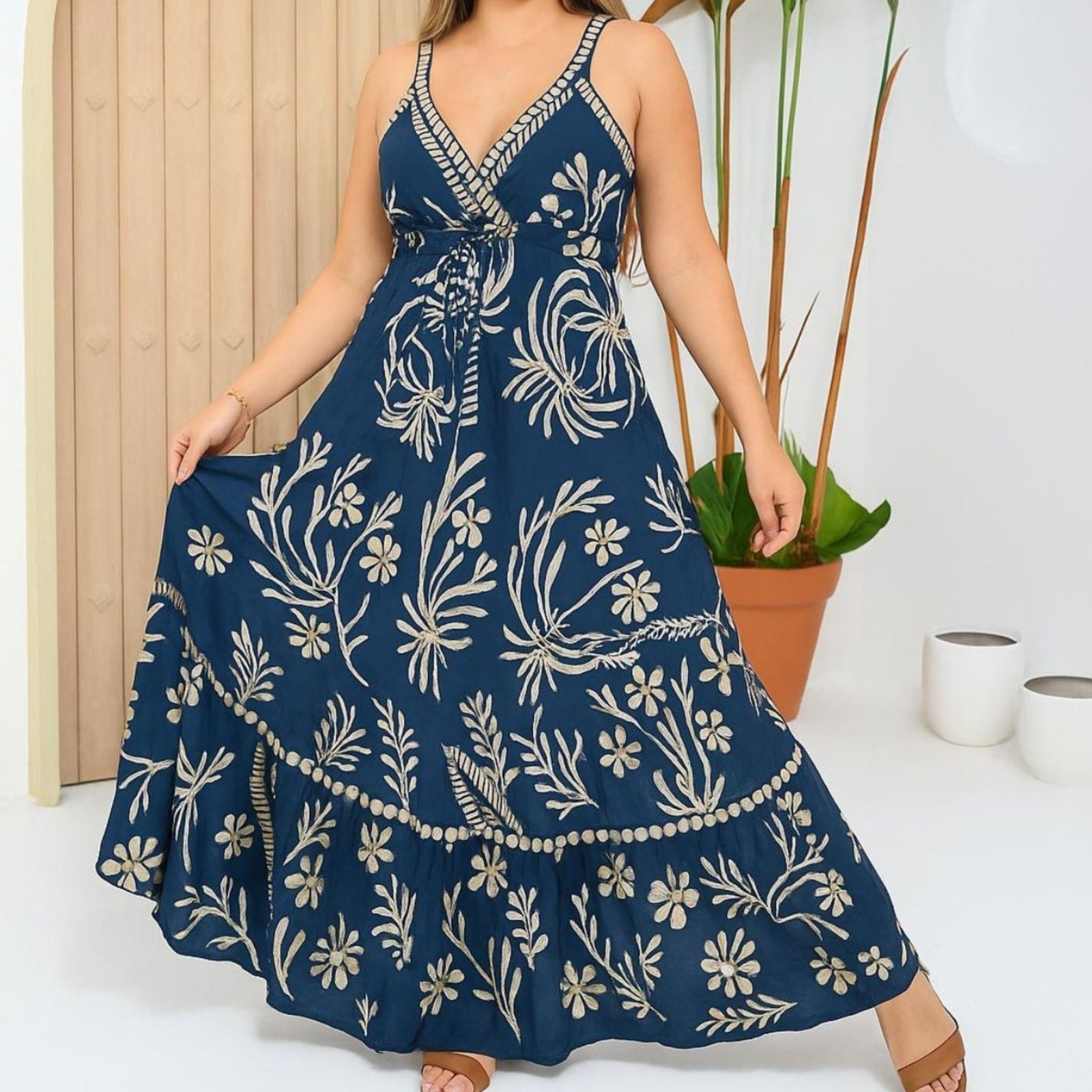 Imagem principal Vestido Feminino FMF Indiano Longo Estampado Luxo FMF azul