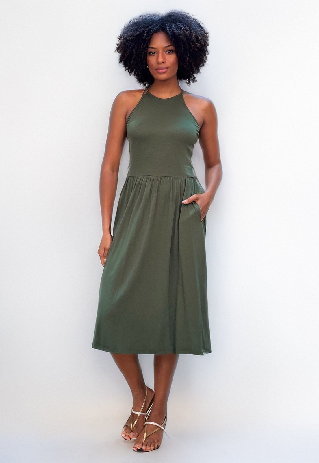 Imagem principal Vestido Midi Amazonia Vital Jennifer Malha Trapézio com Bolso Musgo Amazonia Vital verde