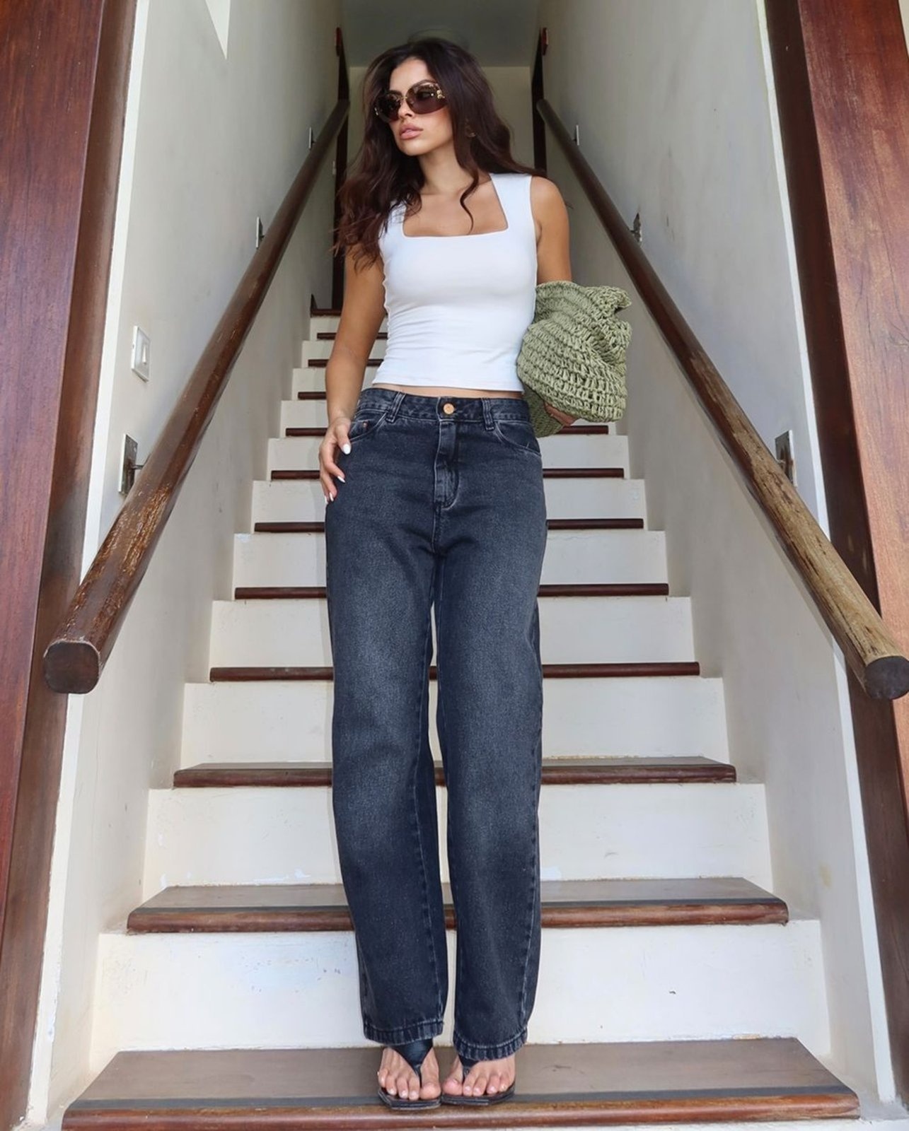 Imagem principal Calça Jeans Straight Fit Feminina Cintura Alta 02930 Vintage Consciência cinza