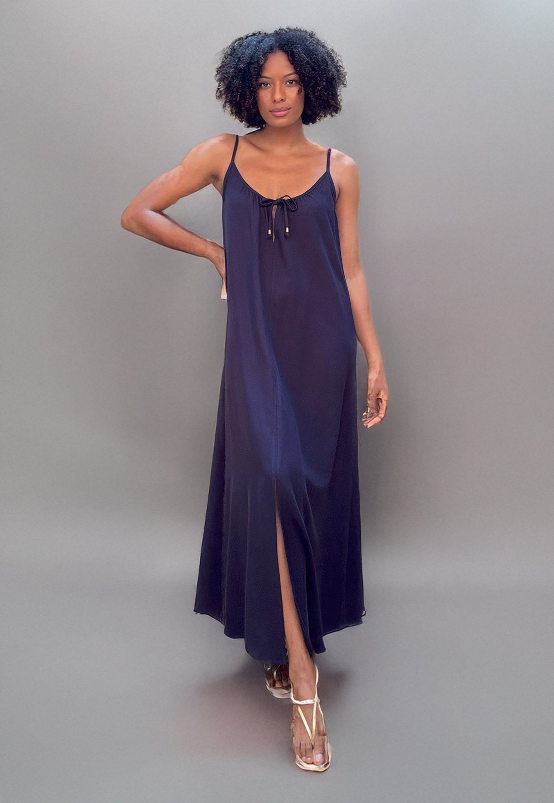 Imagem principal Vestido Longo Caçuá Viscose Alça Fina Marinho Amazonia Vital azul