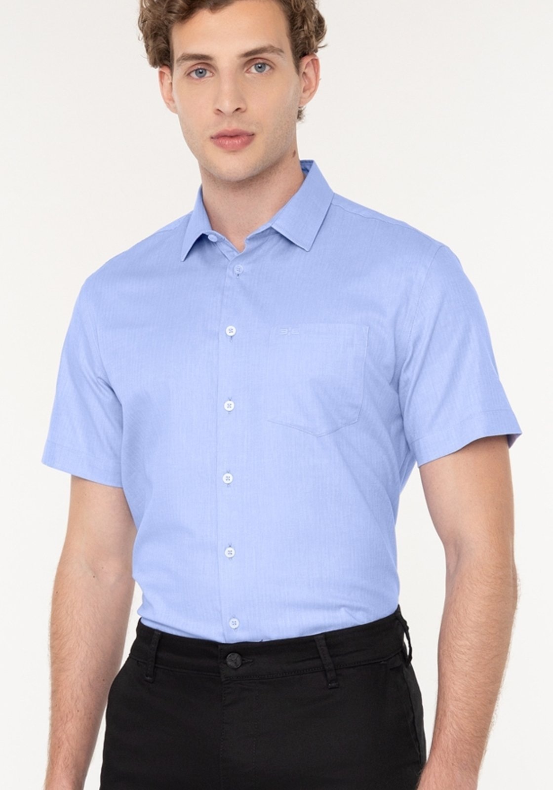 Imagem principal Camisa Comfort De Mangas Curtas Em Tecido Maquinetado Hangar 33 azul