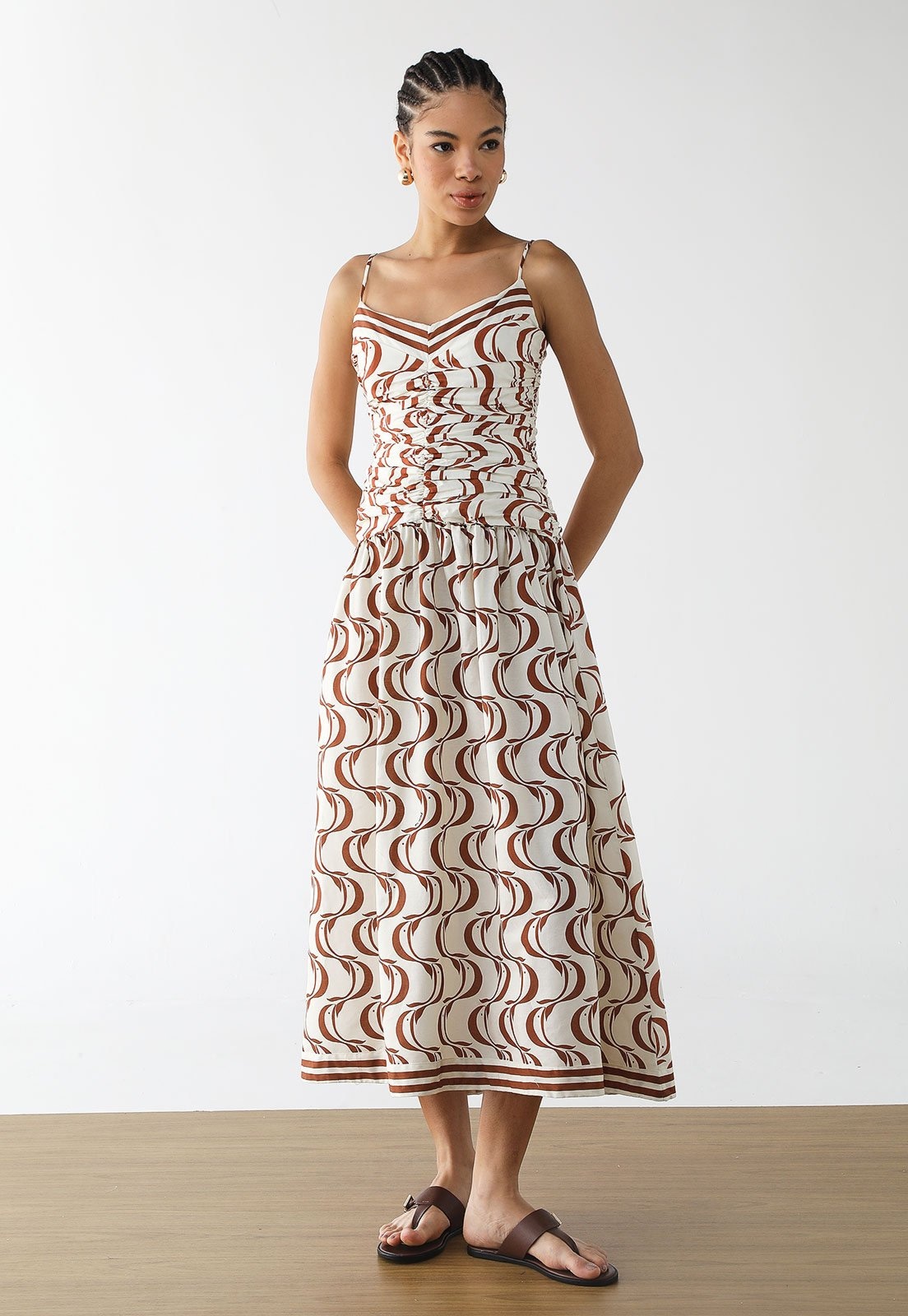 Imagem principal Vestido Feminino FARM Estampa Geométrica Midi Off-White FARM off-white white