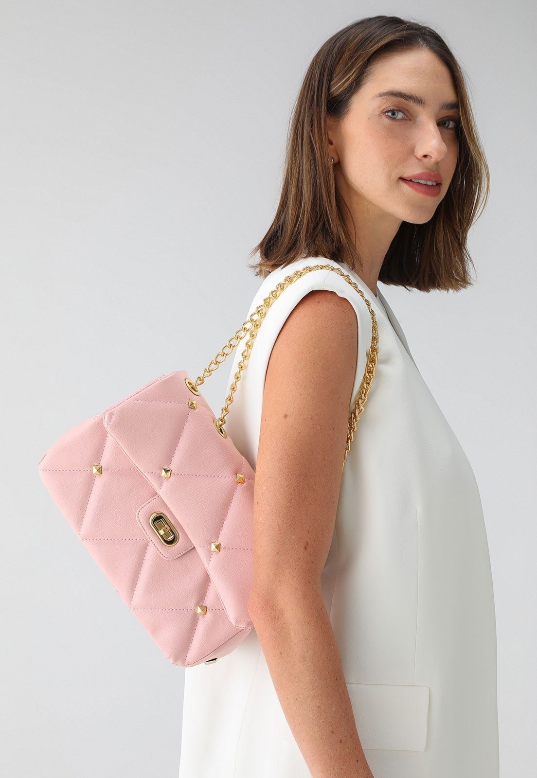 Imagem principal Bolsa Feminina Maria Milão Transversal Spike Claro Maria Milão bordô/floral/lilás/nude/pink/rosa/rosê rosa