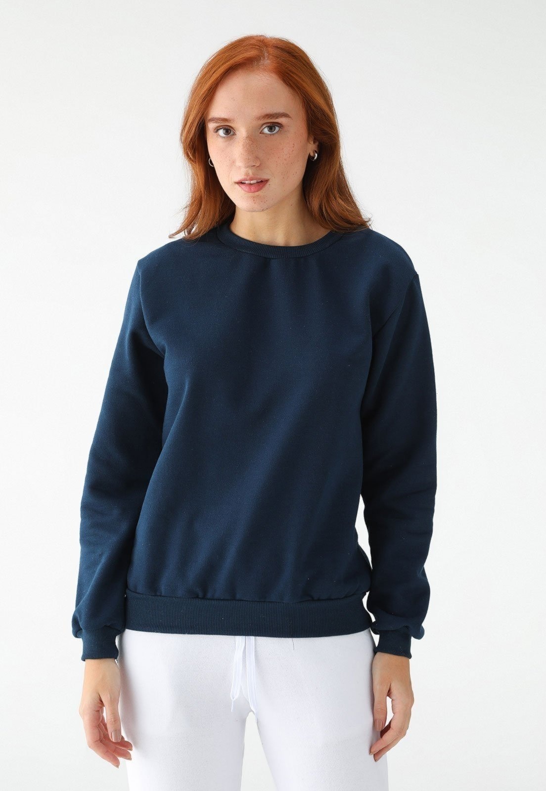 Imagem principal Blusa de Frio Moletom Feminino Flanelado Benellys Liso Gola Redonda Marinho Benellys azul marinho