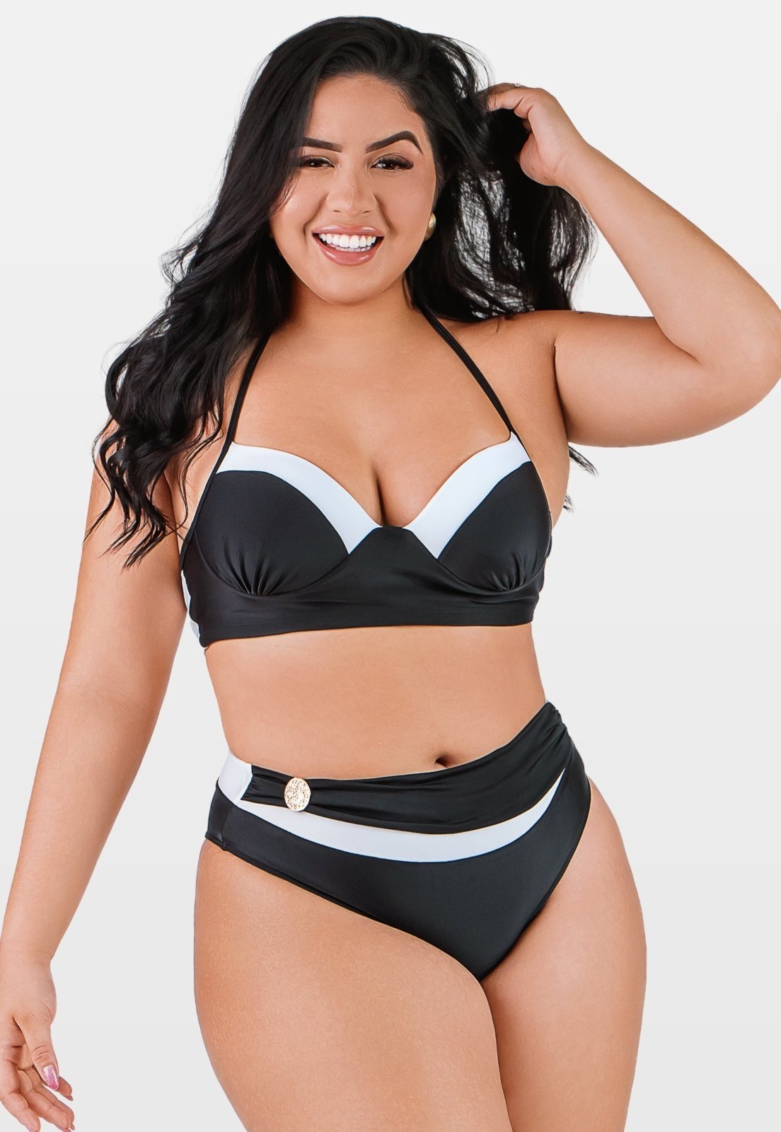 Imagem principal Biquíni Summer Soul Com Bojo e Fecho Cintura Baixa Plus Size Preto e Summer Soul branco