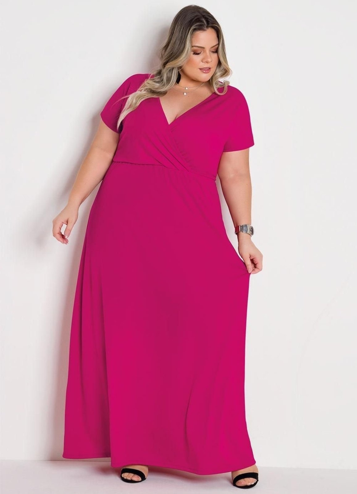 Imagem principal Vestido Longo Transpassado Plus Size Pink Marguerite rosa pink