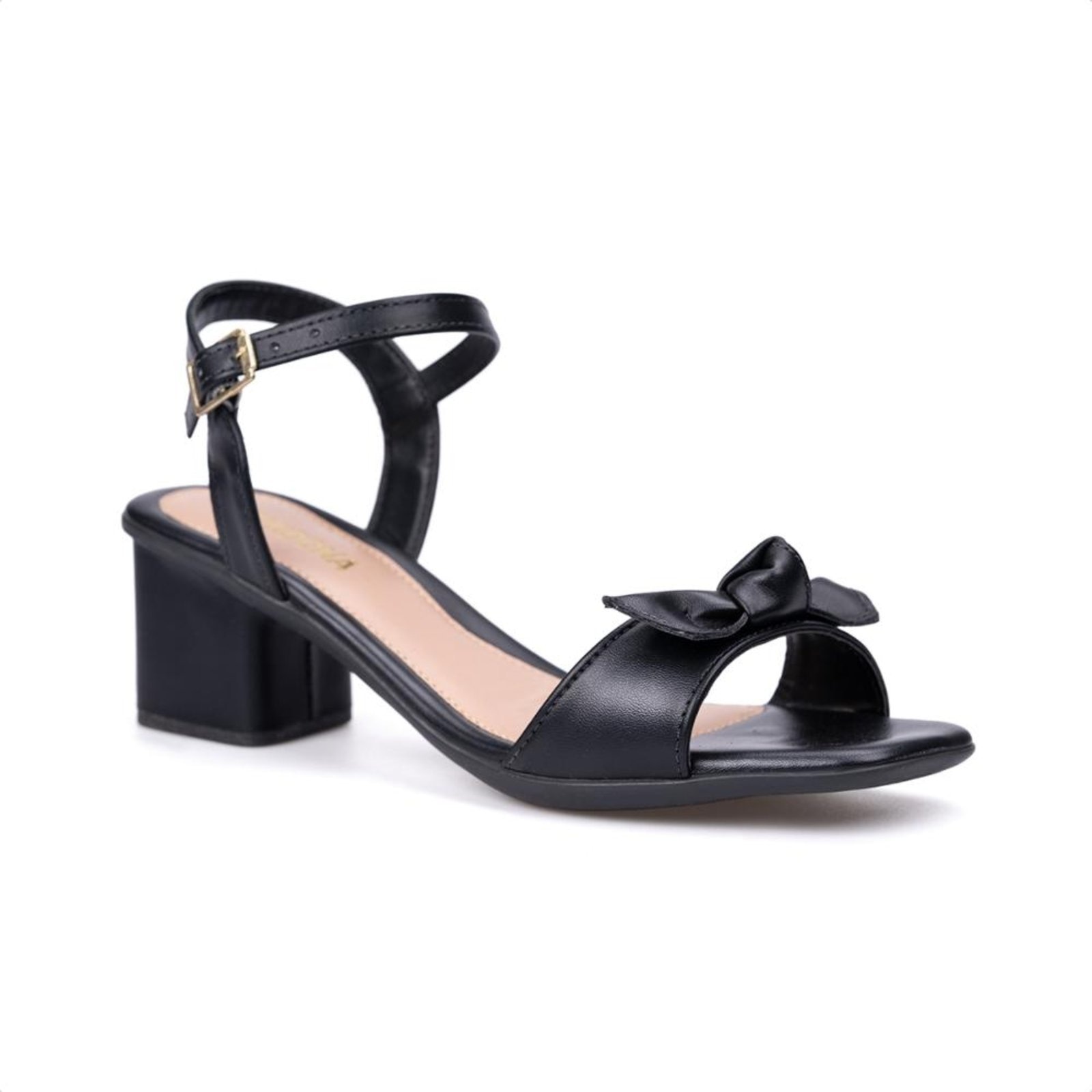 Imagem principal Sandália Feminina Preta Salto Bloco Tira Com Laço Bico Redondo Domidona preto