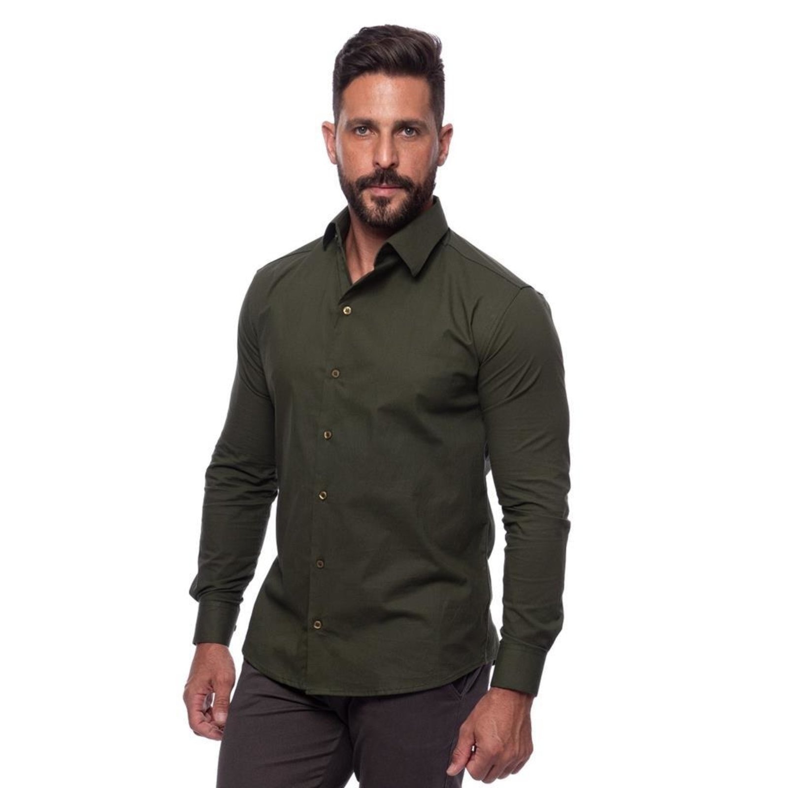 Imagem principal Camisa Masculina Slim Manga Longa Lisa Acetinada Social Azul Claro Verde TEODORO CAMISARIA verde azul