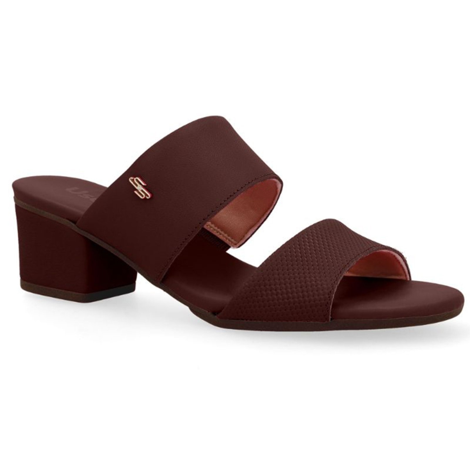 Imagem principal Tamanco Feminino Usaflex Salto Bloco Duas Tiras Conforto Pinhao - 047 Usaflex marrom