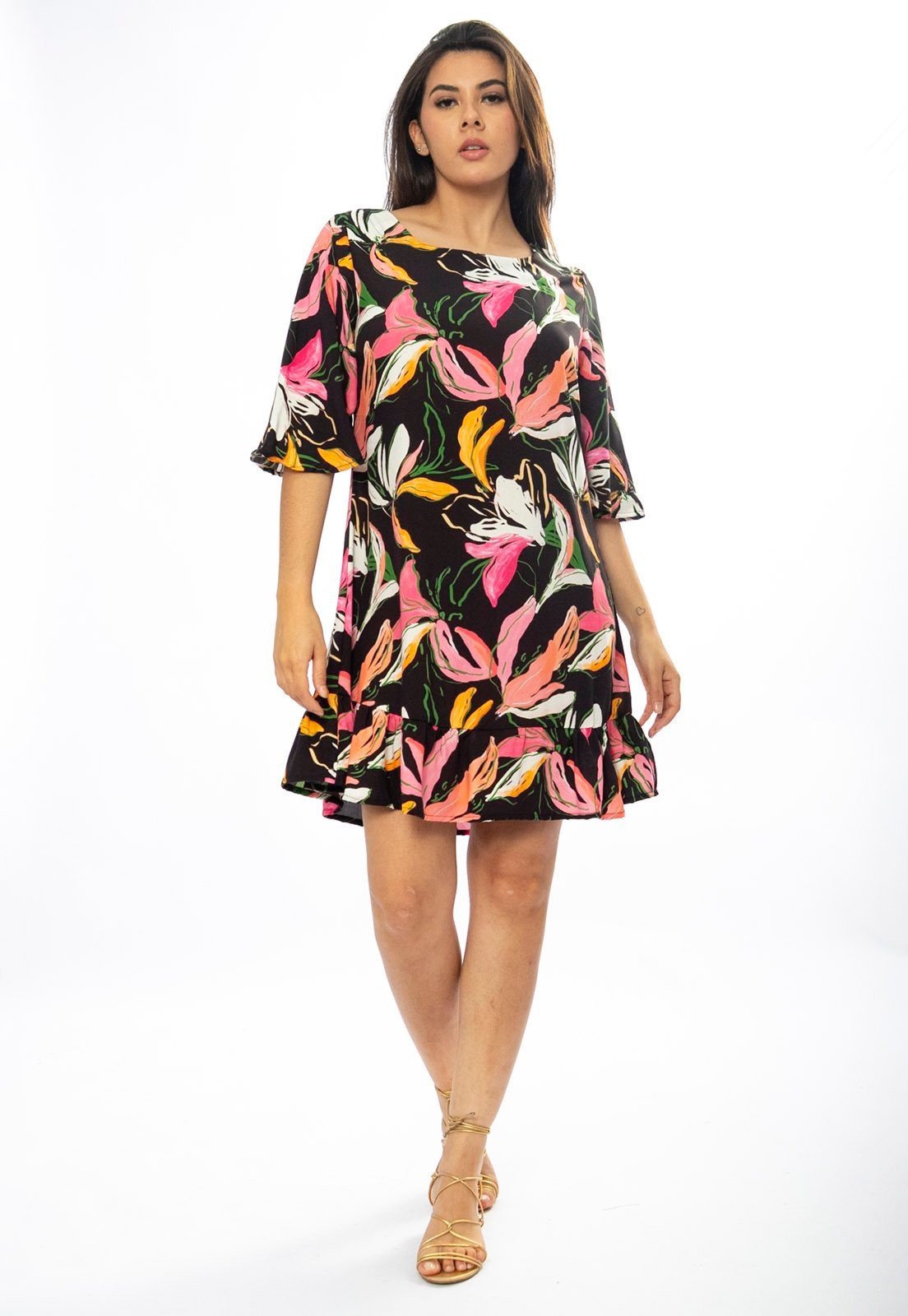 Imagem principal Vestido Amazonia Vital Curto Viscose Estampa Pétalas Noturna Amazonia Vital amarelo/branco/estampado/rosa/verde